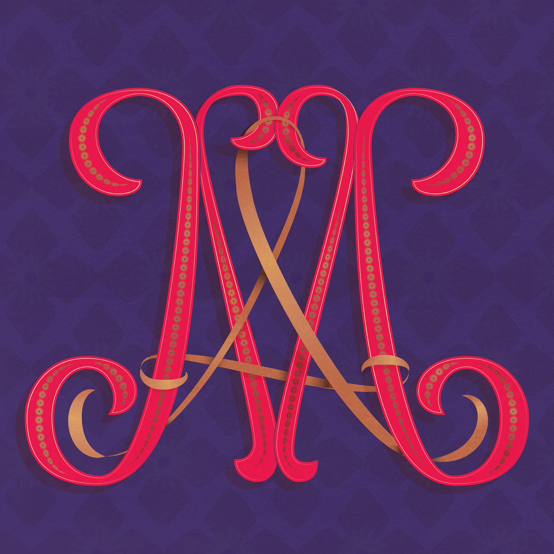 Red M and Gold A Monogram Lettering