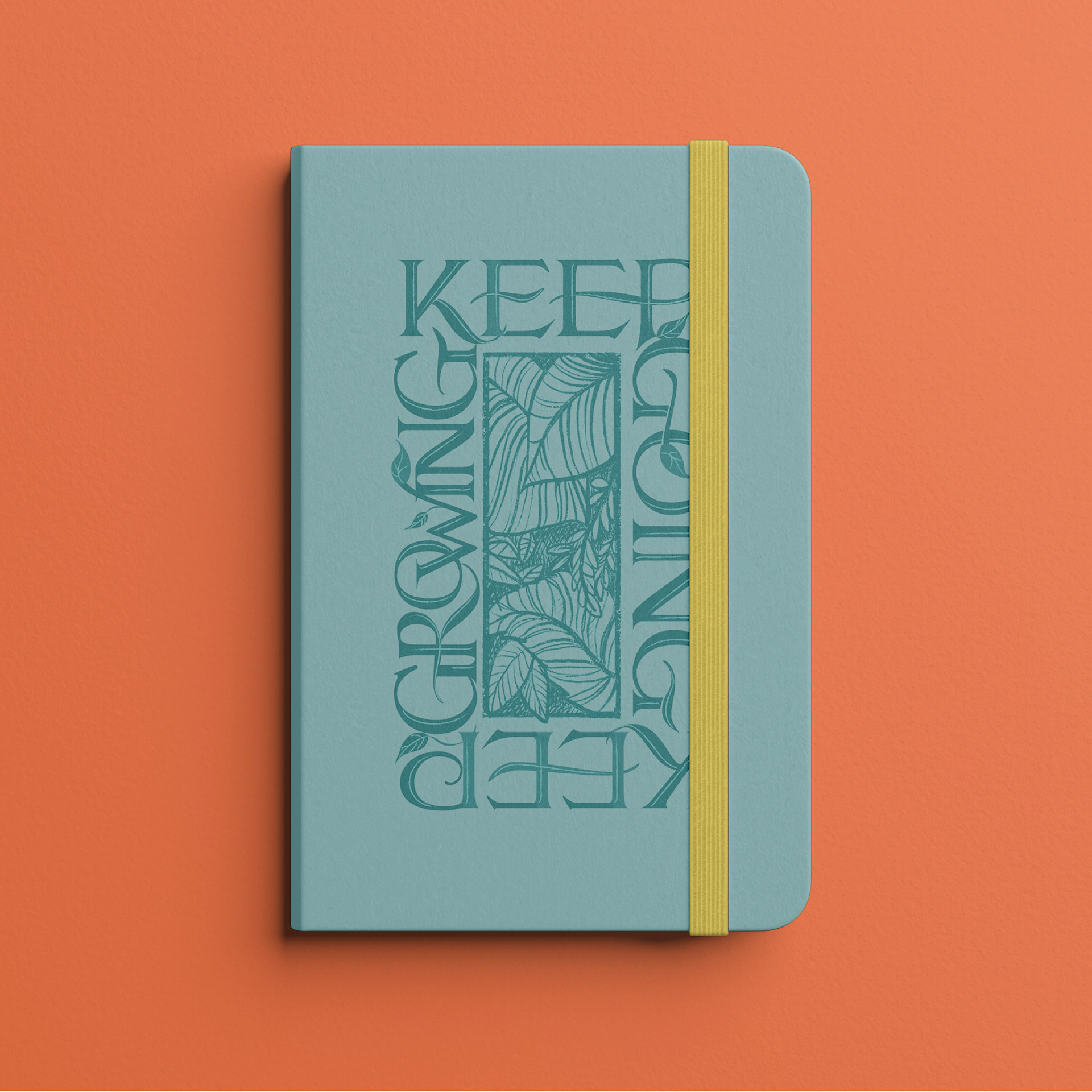 Green journal hand lettered with Keep Going, Keep Growing