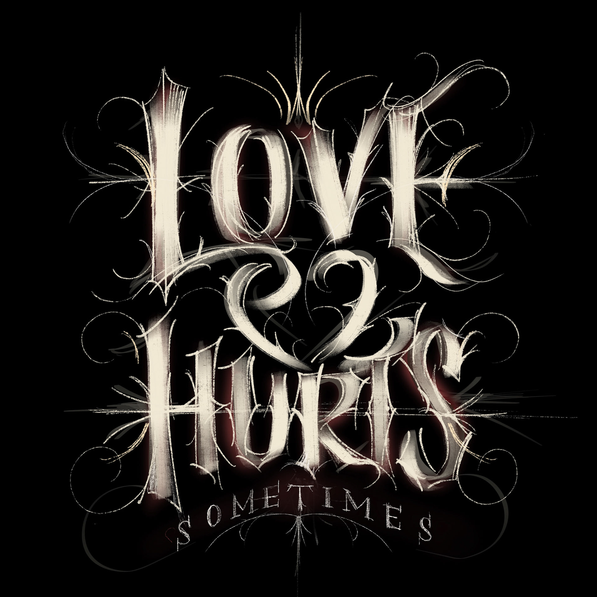 Spiky lettering "Love Hurts Sometimes"
