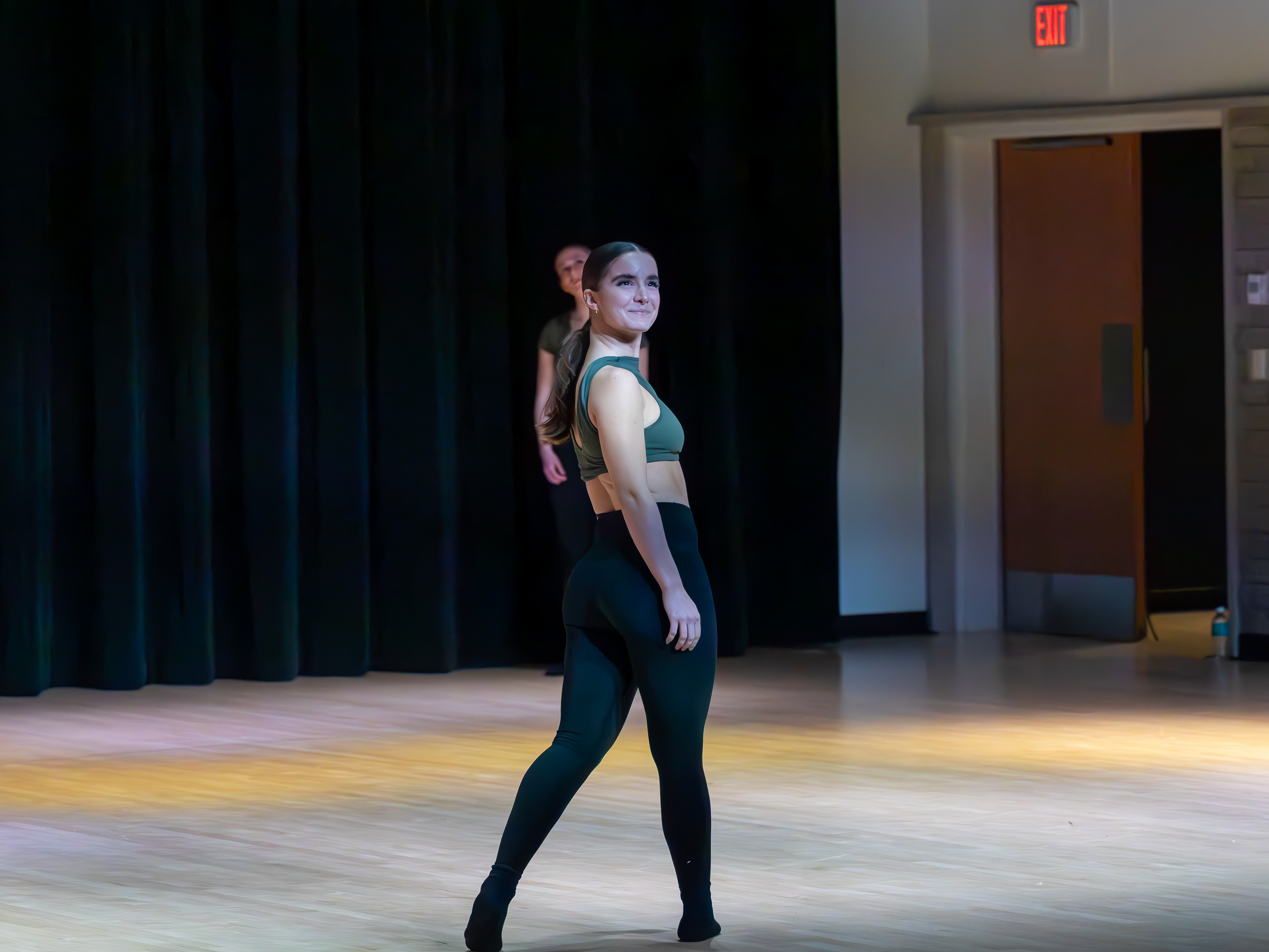 Sarah Becker shows a mix of confusion and humor due to the music cutting out during her dance. (Jackie Mitchell/JMC 4114)
