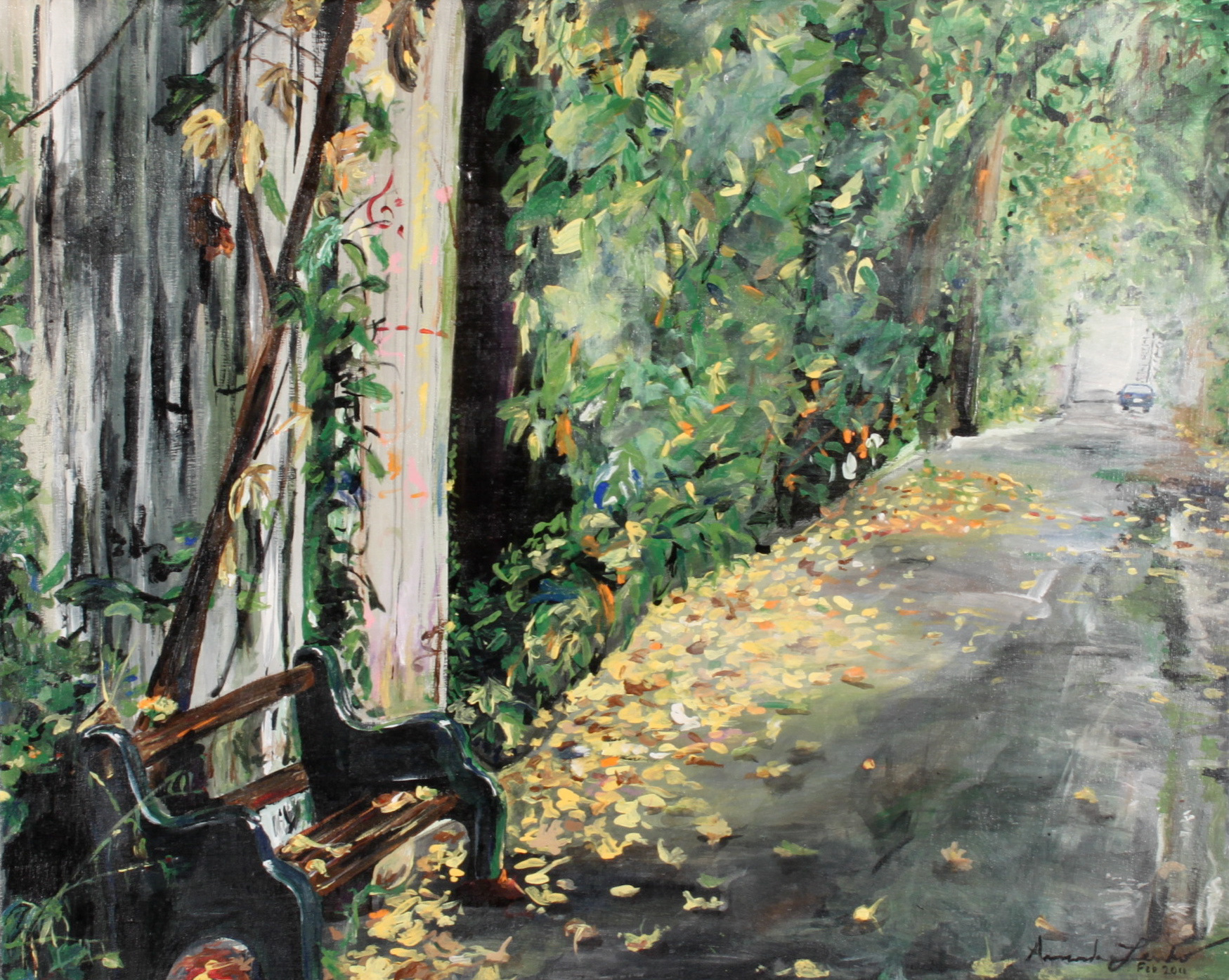 Montreal alleyway acrylic painting, summer