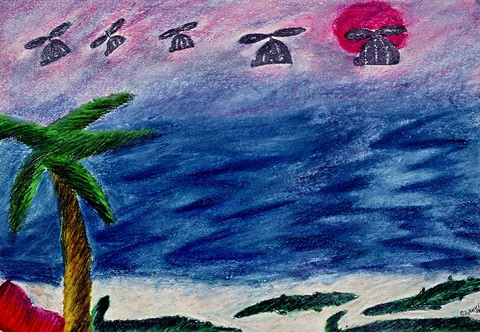 Tropical Paradise and Other Occurrences  6  Mixed Media on Paper