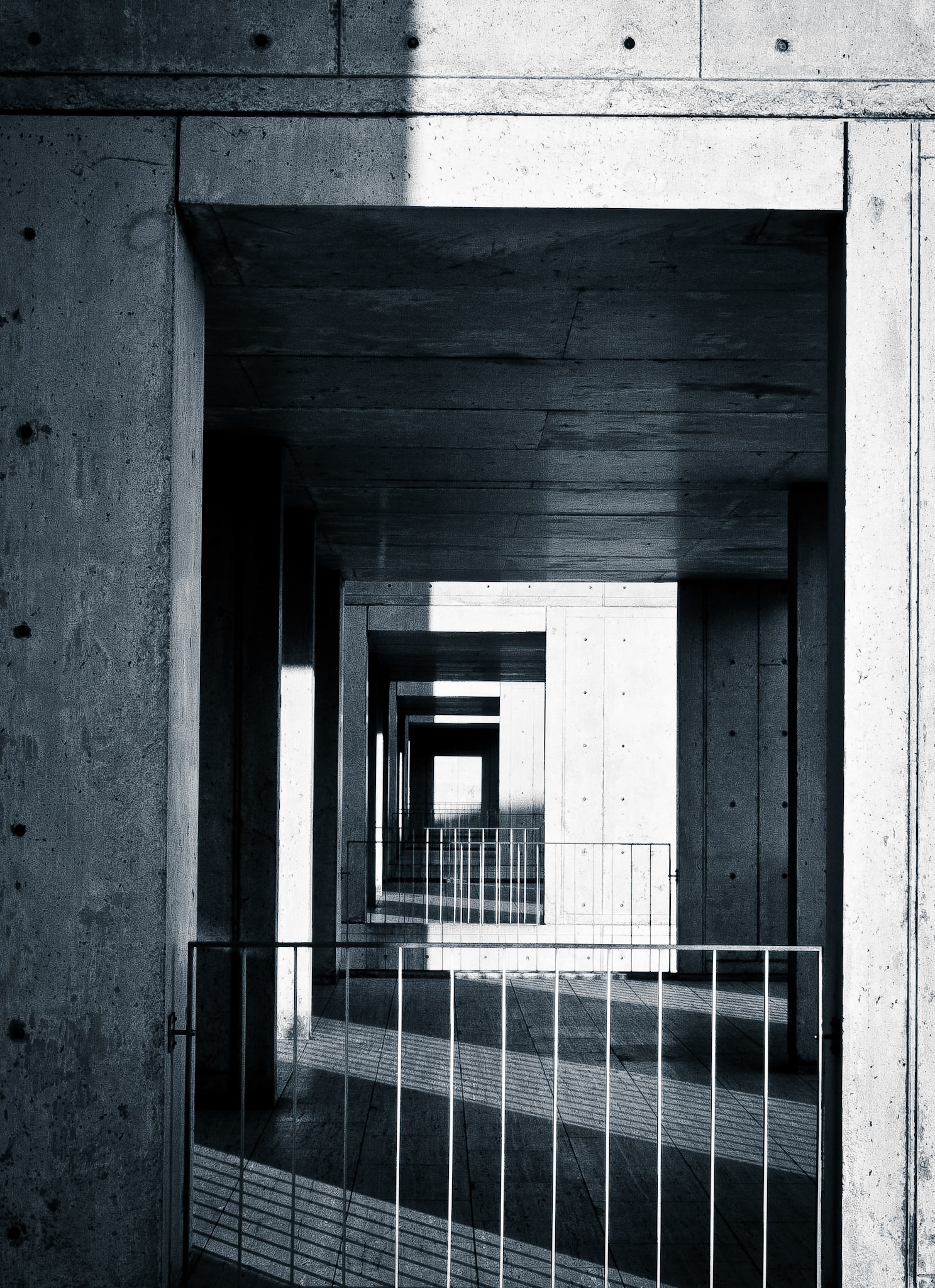 Passageways and shadows at the Salk Institute, La Jolla, California, USA
