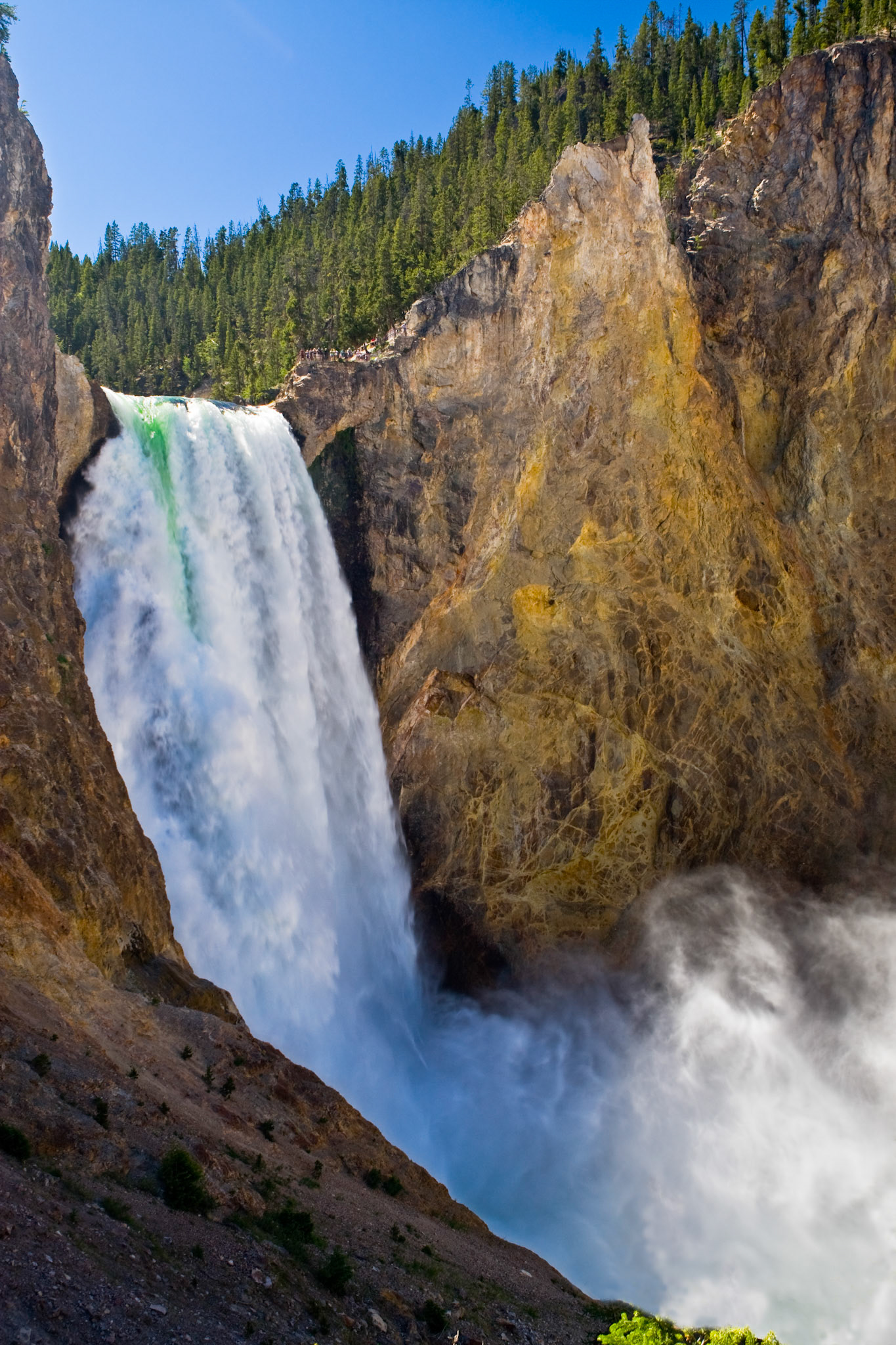 The Lower Falls of the Yellowstone River as seen from Uncle Tom's Trail in the Grand Canyon of the Yellowstone.