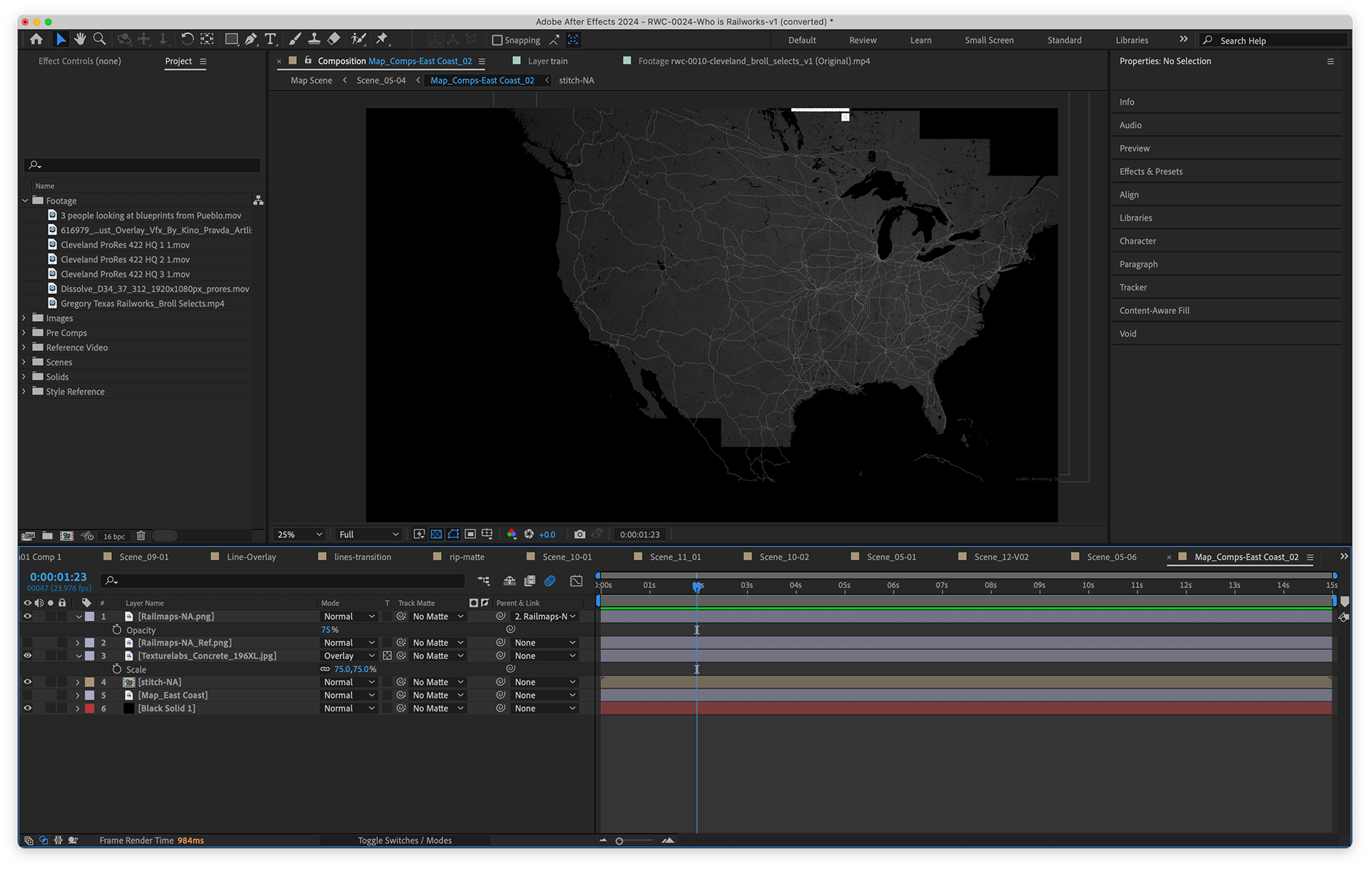 Adding texturing and effects to the map in a pre-comp