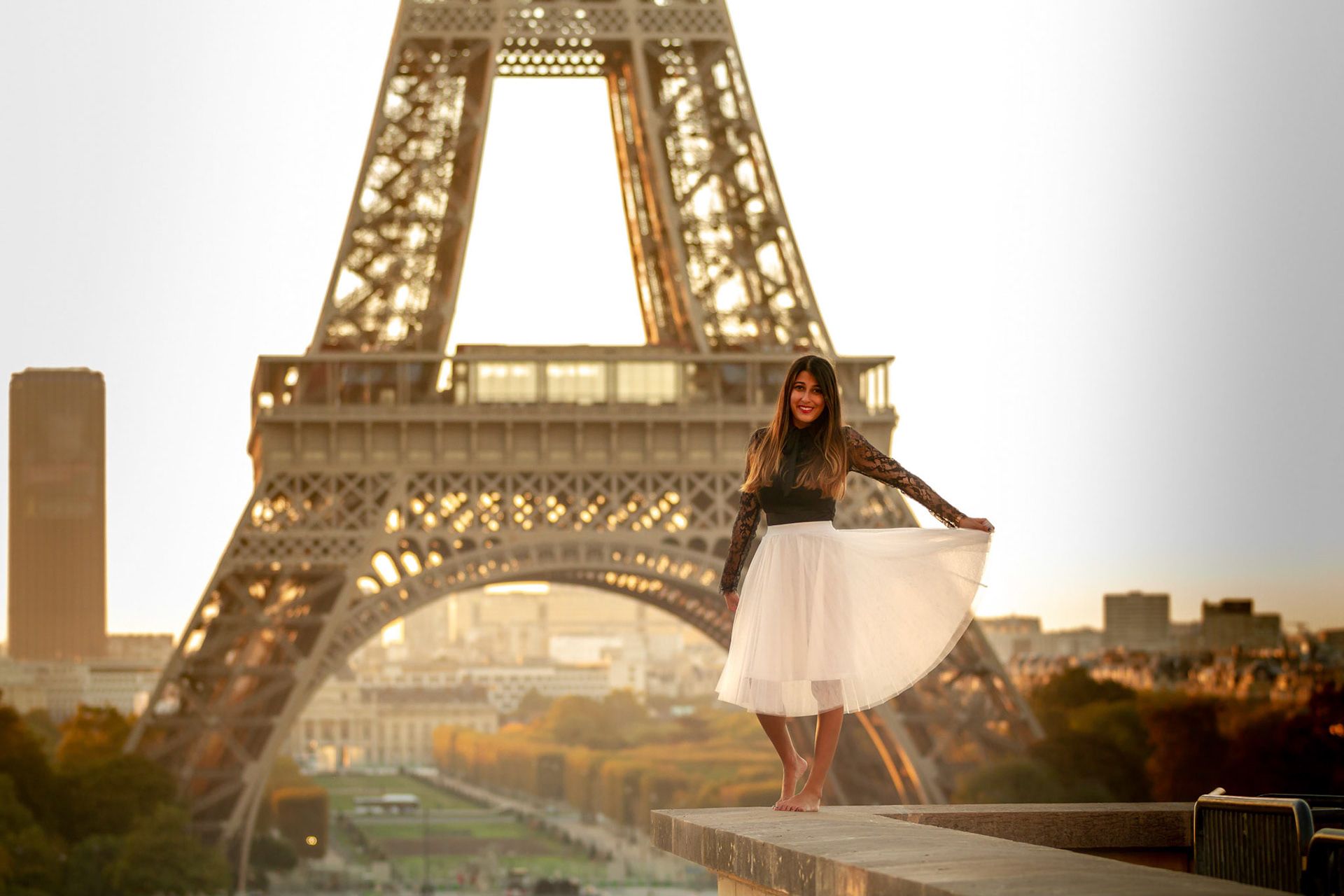 This city is mine! The Eiffel Tower at sunrise, Paris, France.