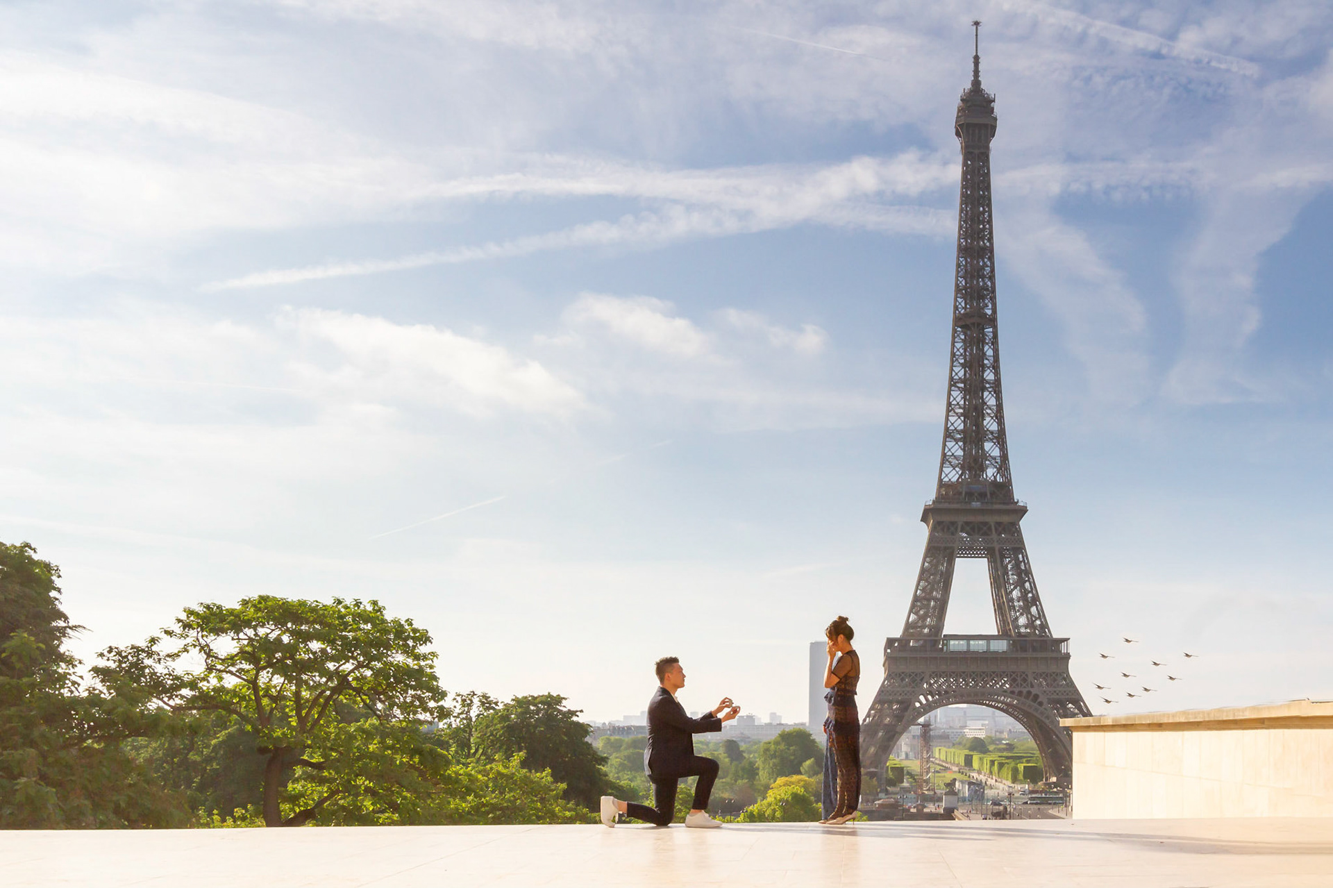 Surprise Proposals under the Eiffel Tower, Paris, France