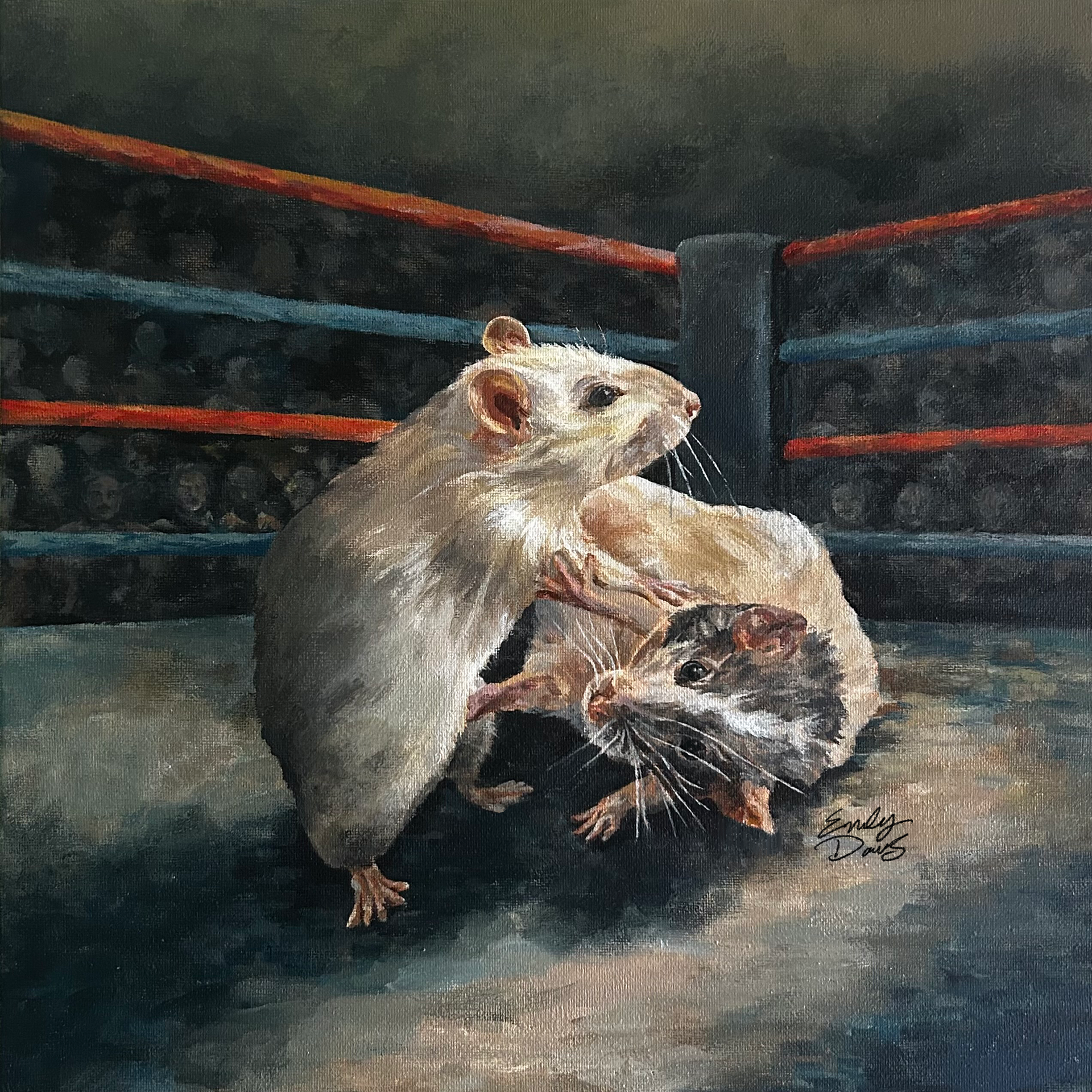August 2026, Wrestling Rats, 11"x11", Acrylic On Canvas