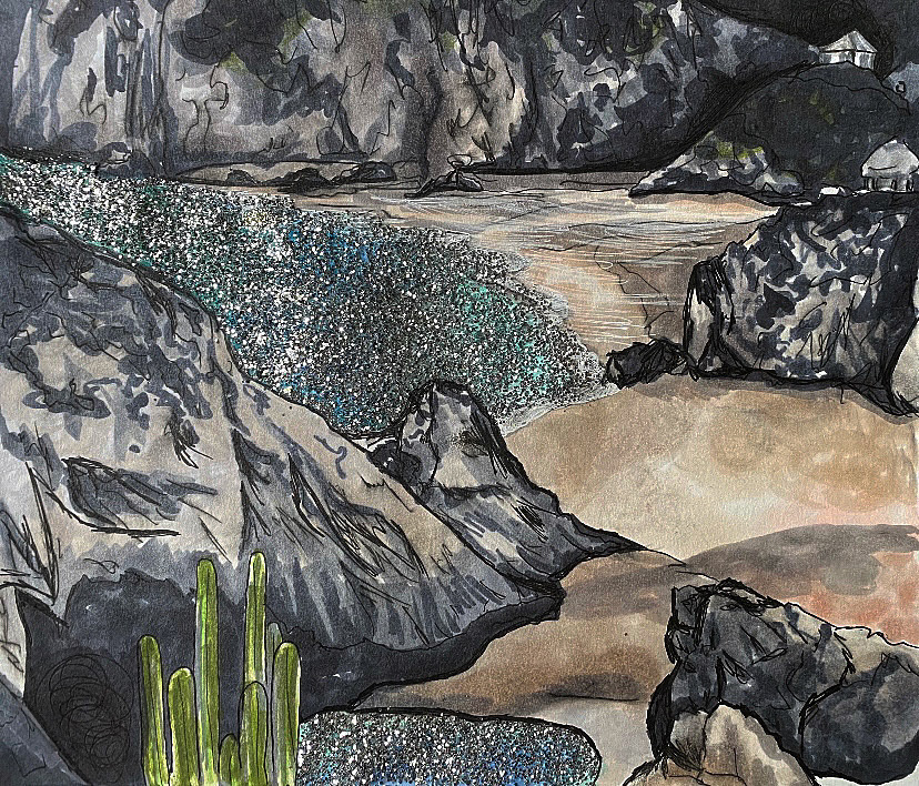 2020, Mixed Media Landscape, 10"x12", Marker & Glitter