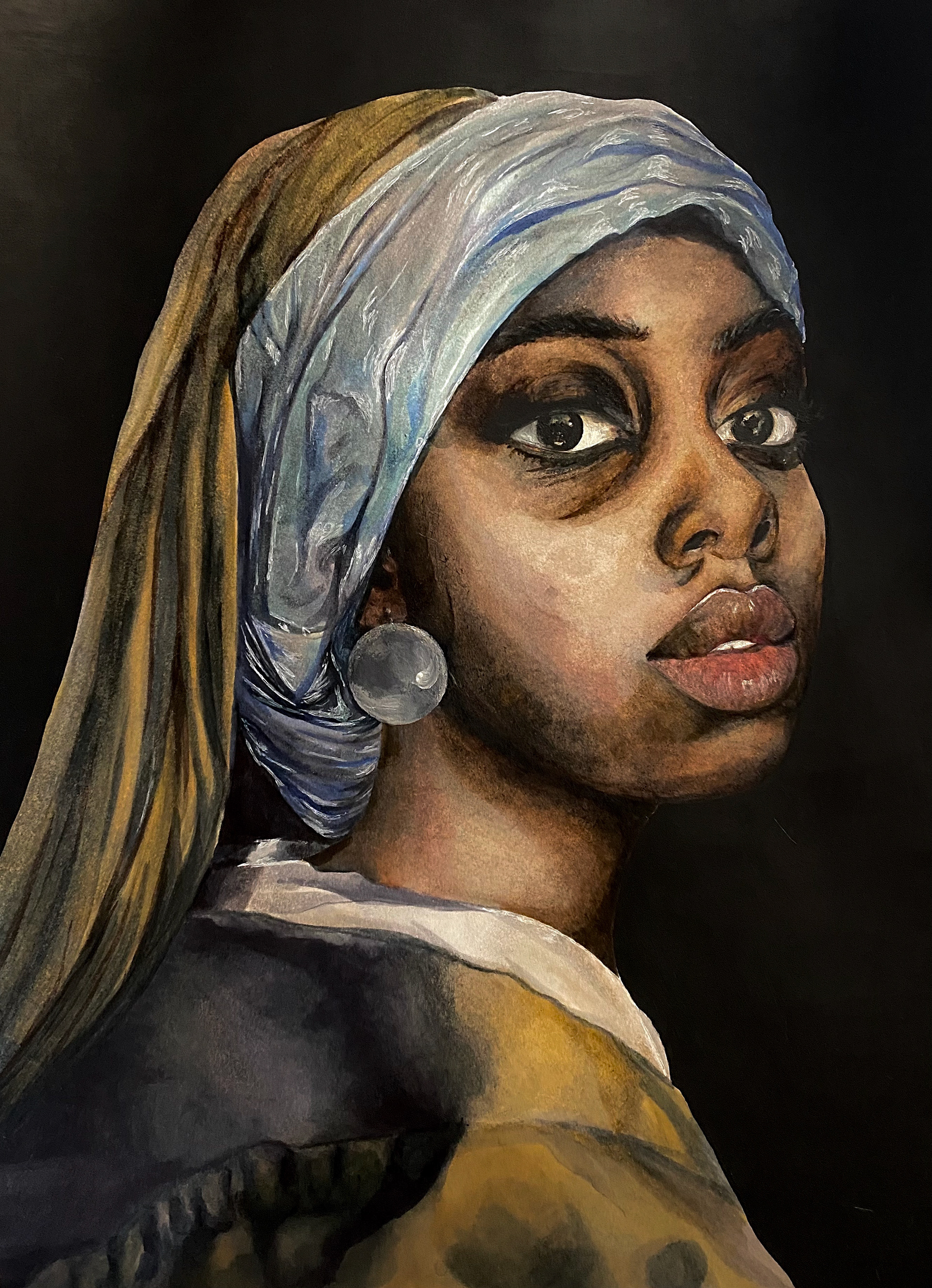 2021, The Girl With The Pearl Earring Reimagined, 12"x9.5", Marker & Acrylic