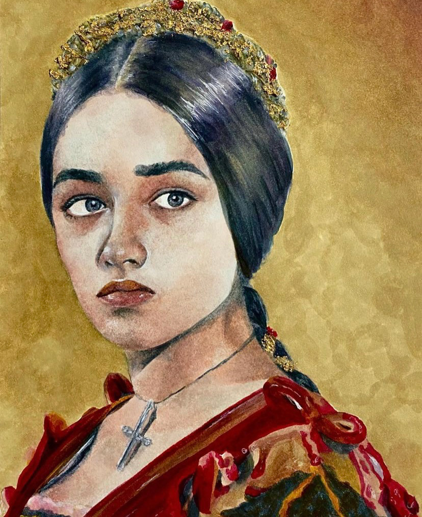 2021, Juliet, 6"x8", Marker & Gold Leaf
