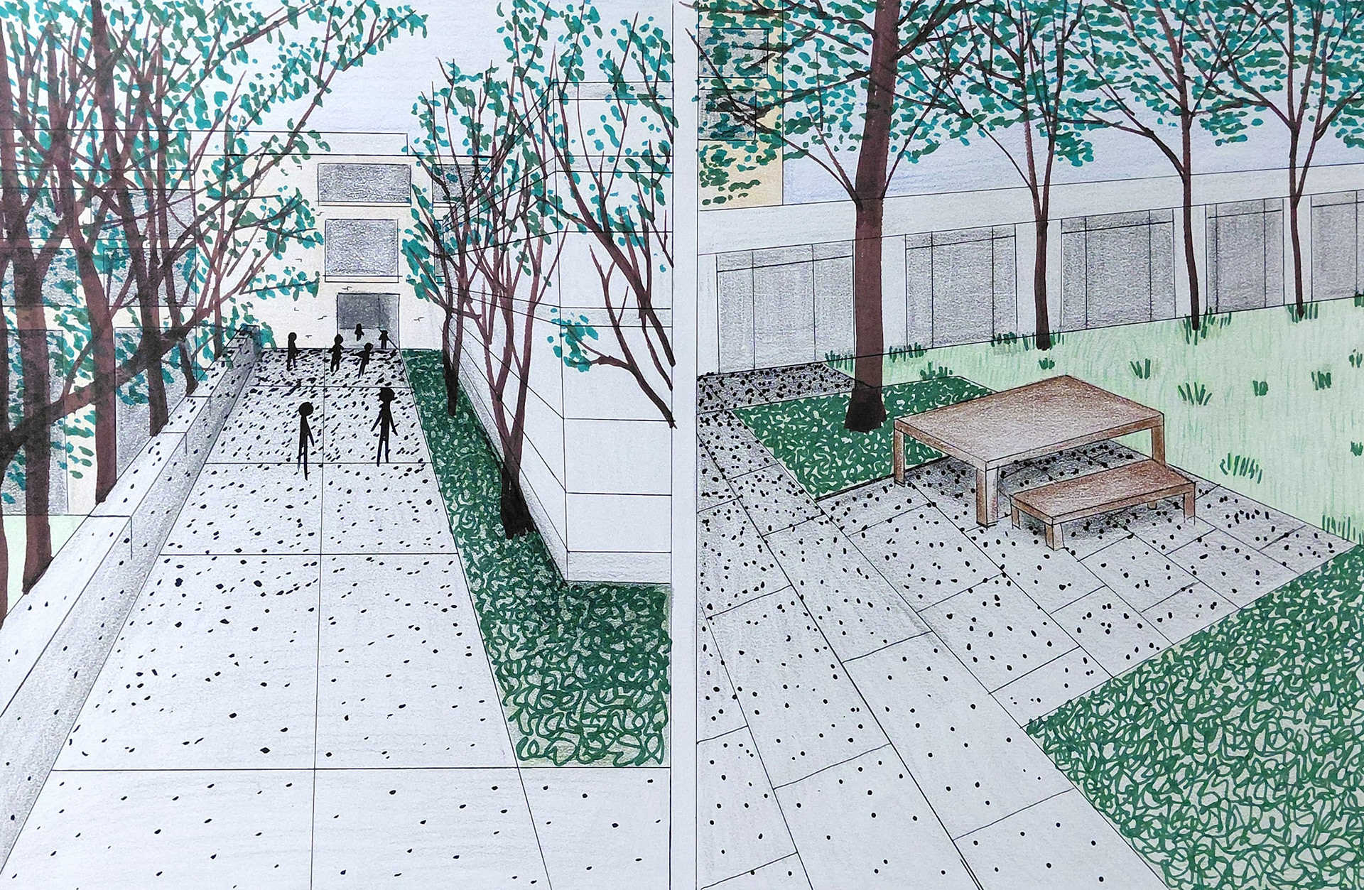 CAPPA Courtyard - Color pencil & ink on paper