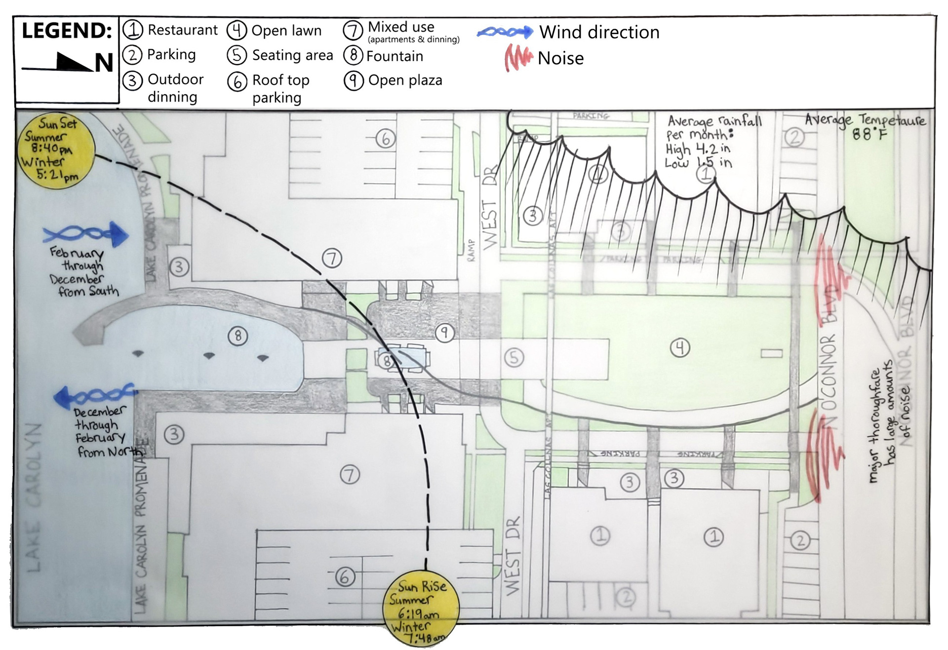 Weather analysis for Las Colinas Urban Center (using overlay method)