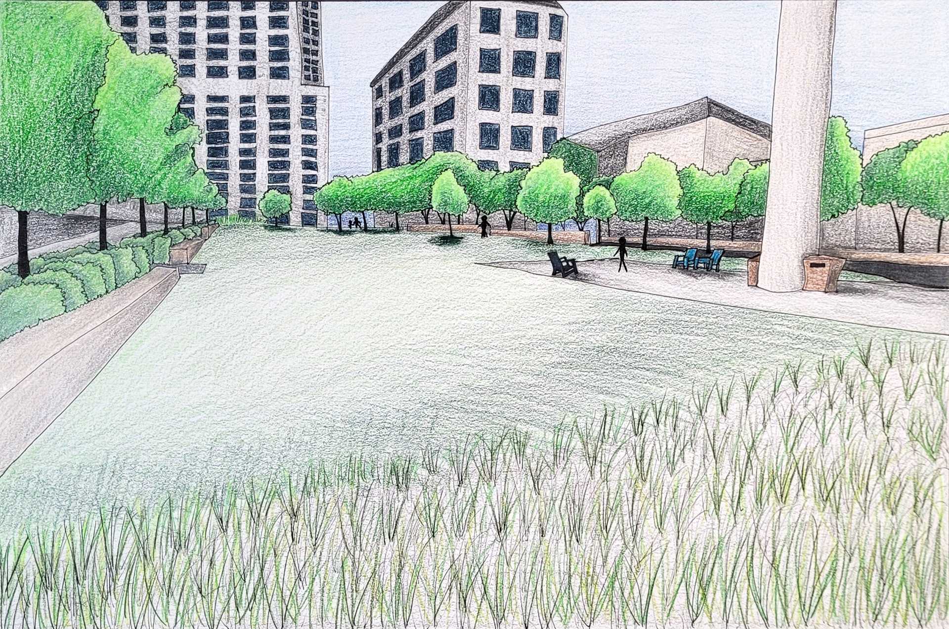 Las Colinas Urban Center - Color pencil & ink on paper