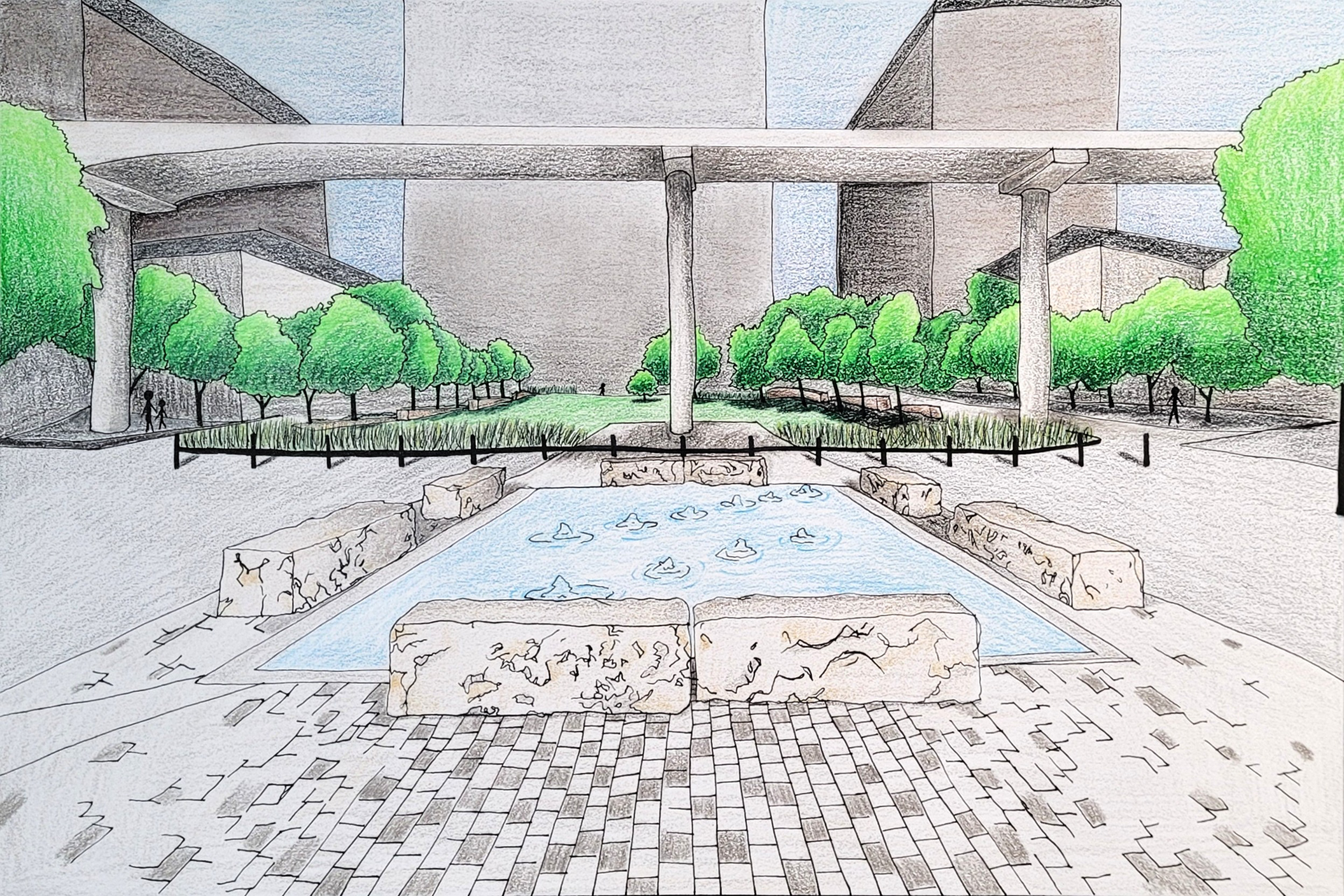Las Colinas Urban Center - Color pencil & ink on paper
