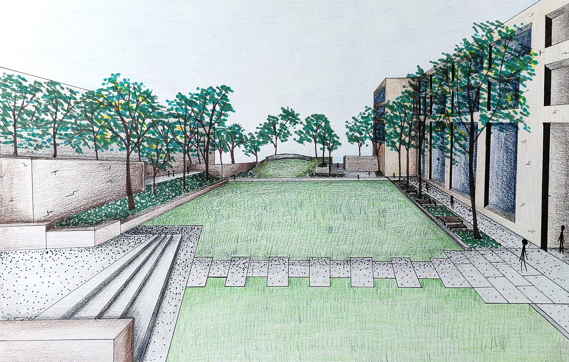 CAPPA Courtyard - Color pencil & ink on paper