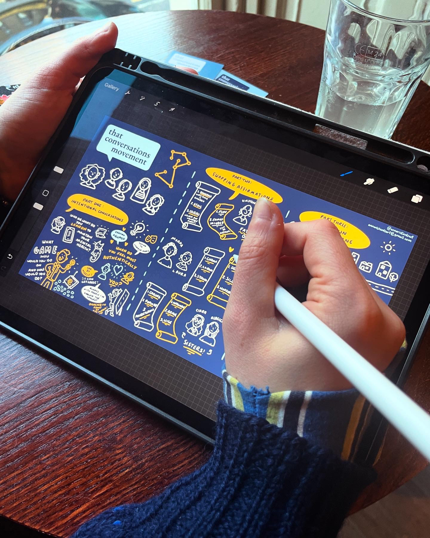 Live scribing of conversations exploring the dynamic between family members and close family friends