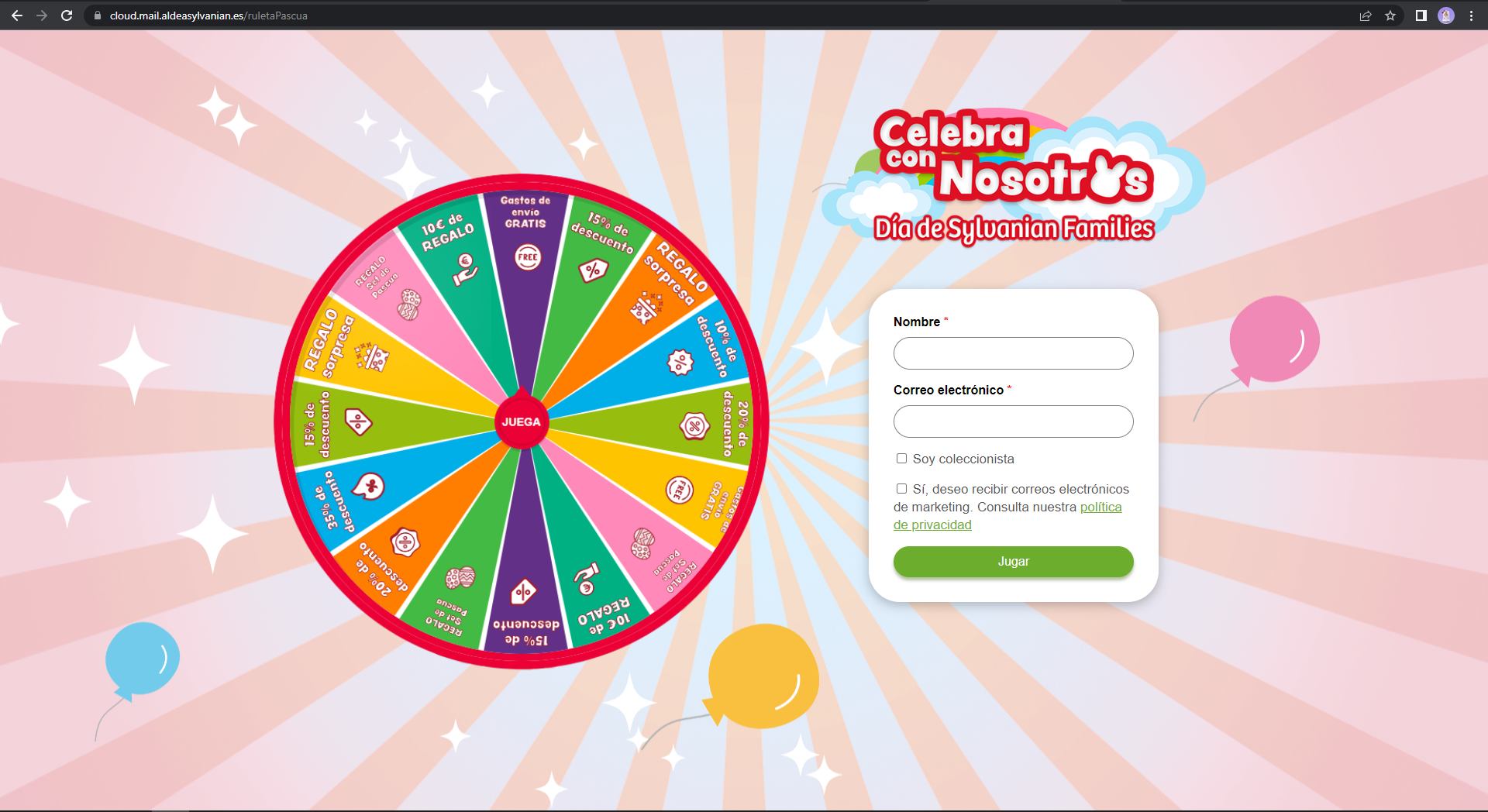 Ruleta para captación de leads campaña nacional y latinoamericana Sylvanian Families