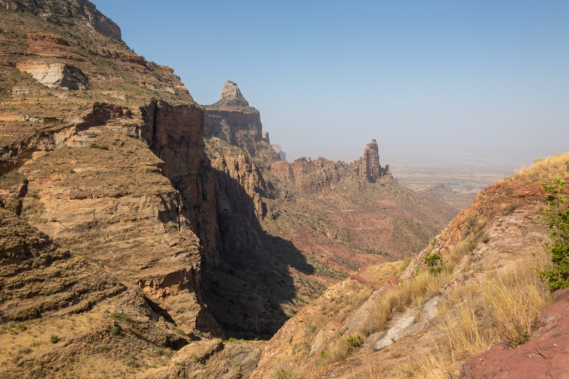 Landscape view of the plateauz, hills and mountains around Maryam Korkor Church, Tigray, Ethiopia