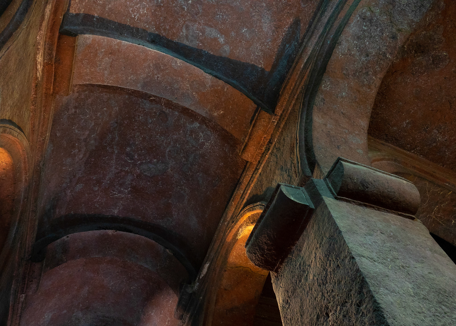 Ceiling details in the rock-hewn church Biete Medhane Alem, Lilibela, Ethiopia