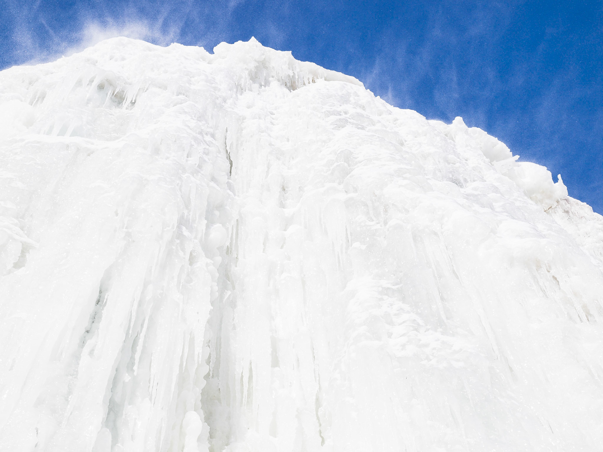 Maasive build up of ice in replaces the natural waterfalls that flow over the Niagara Escarpment accessable from the Bruce Trail at Spencer Gorge Wilderness Area operated by the Hamilton Region Conservation Authority