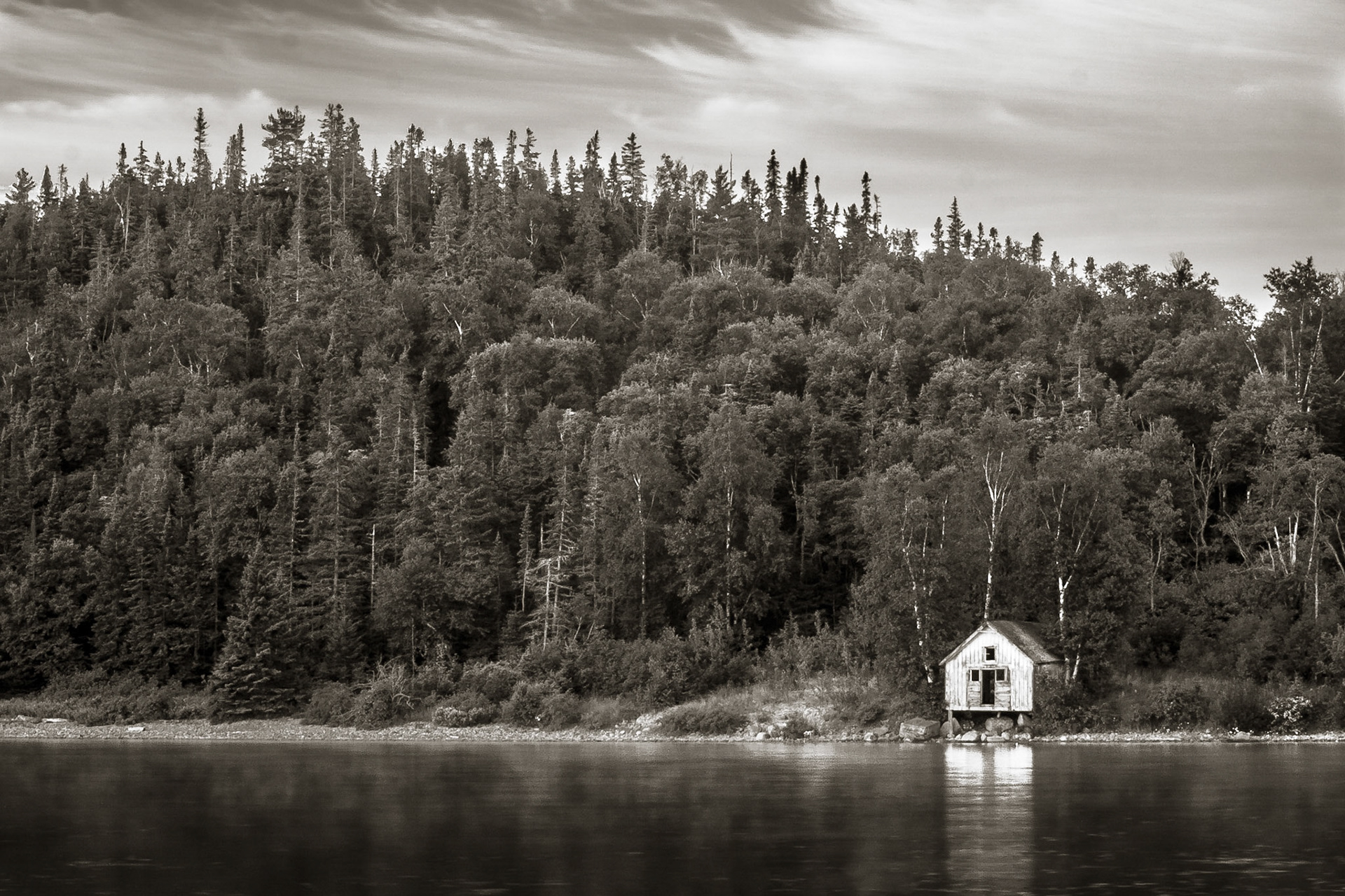 Abandoned Cabin, Gargantua Bay, Lake Superior Provincial Park - B&W