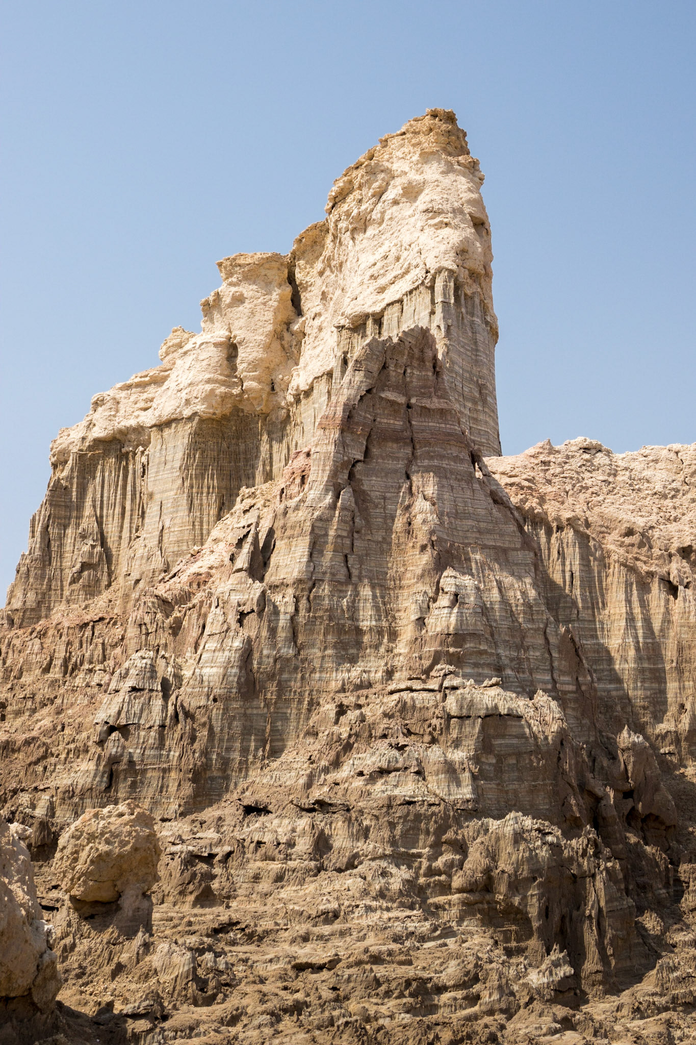 Layers of salt tens of metres thick have been eroded into these mountains of salt in the Danakil Depression, Ethiopia, the hottest, driest, most inhospitable place on Earth.