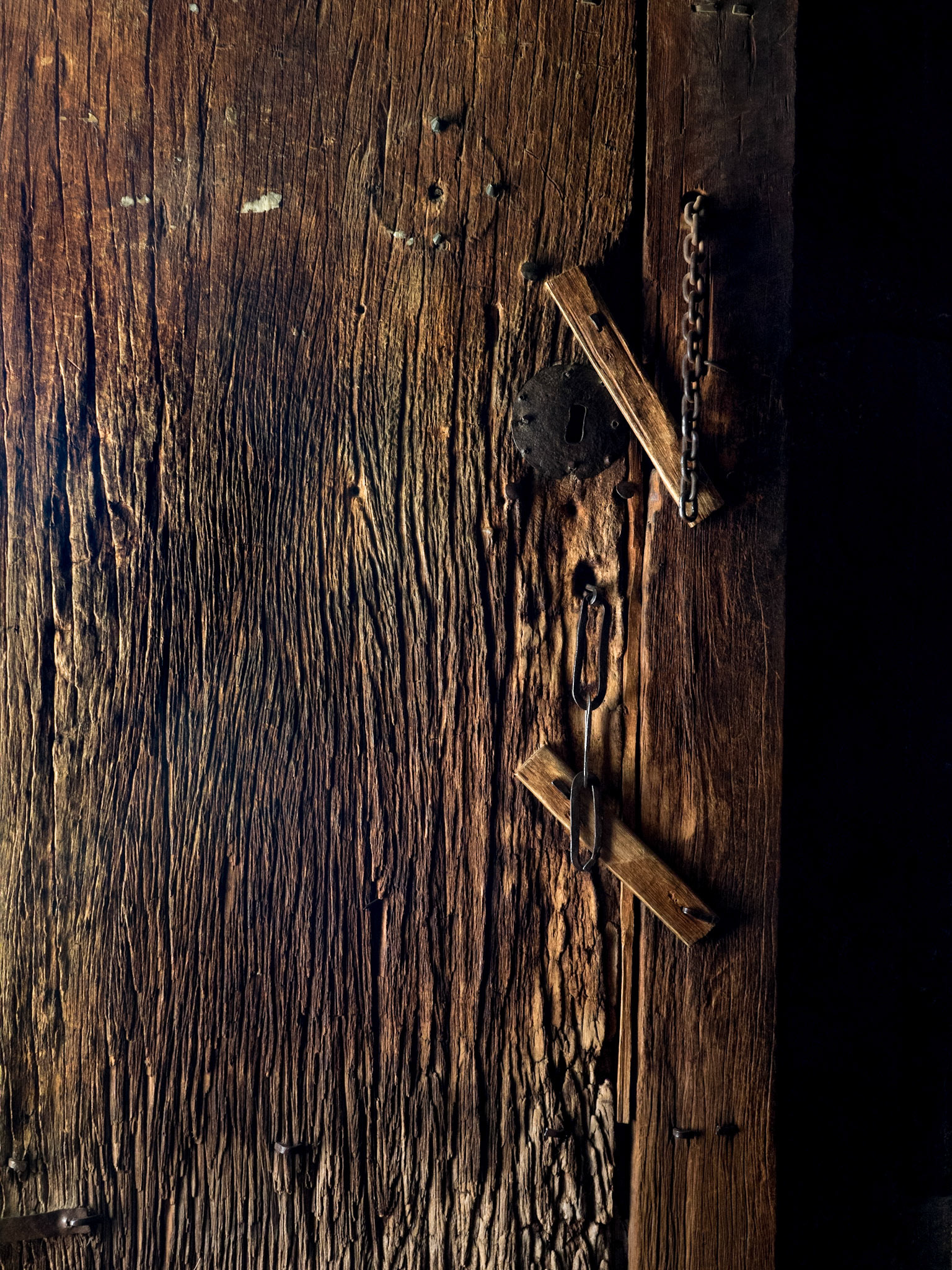 The ancient wooden doorway of Biete Maryam, Lalibela, Ethiopia