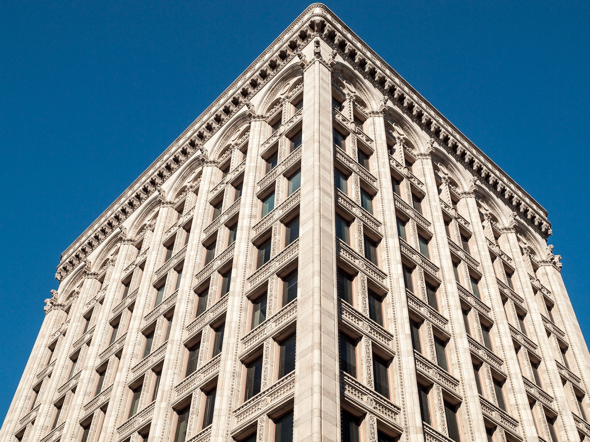 Ornate decorative stone architecture of a building in The Exchange District, Winnipeg, Manitoba, Canada