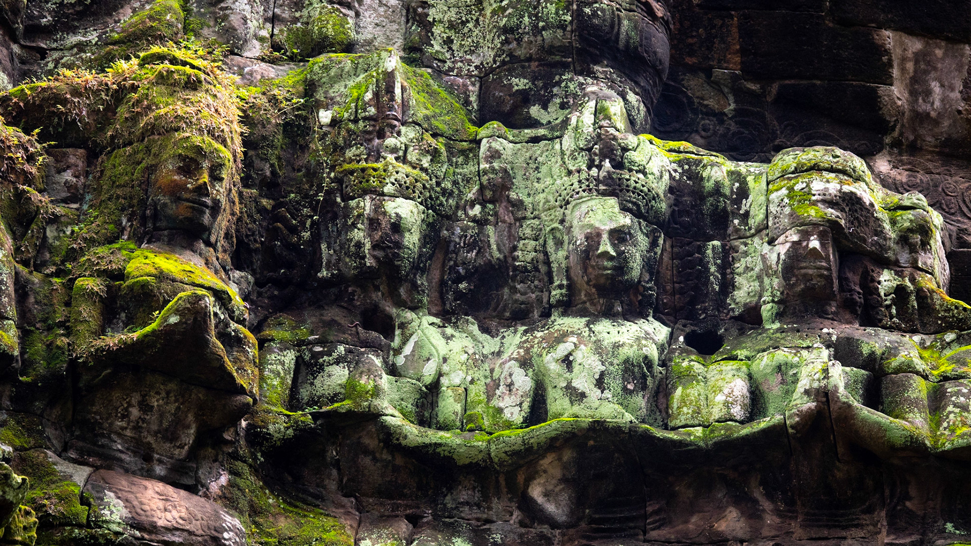 Detail: Carved Devates, Victory Gate, Angkor Thom, Cambodia