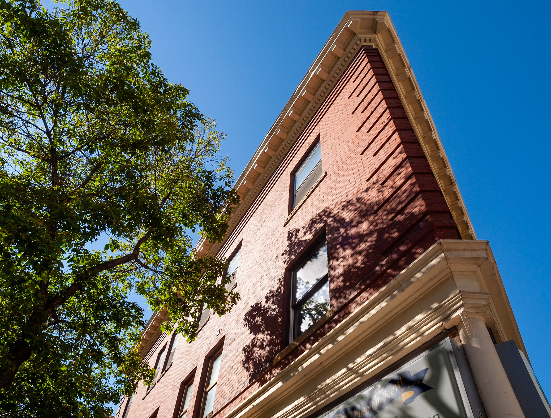Angular red brick building in the Exchange District, Winnipeg, Manitoba, Canada