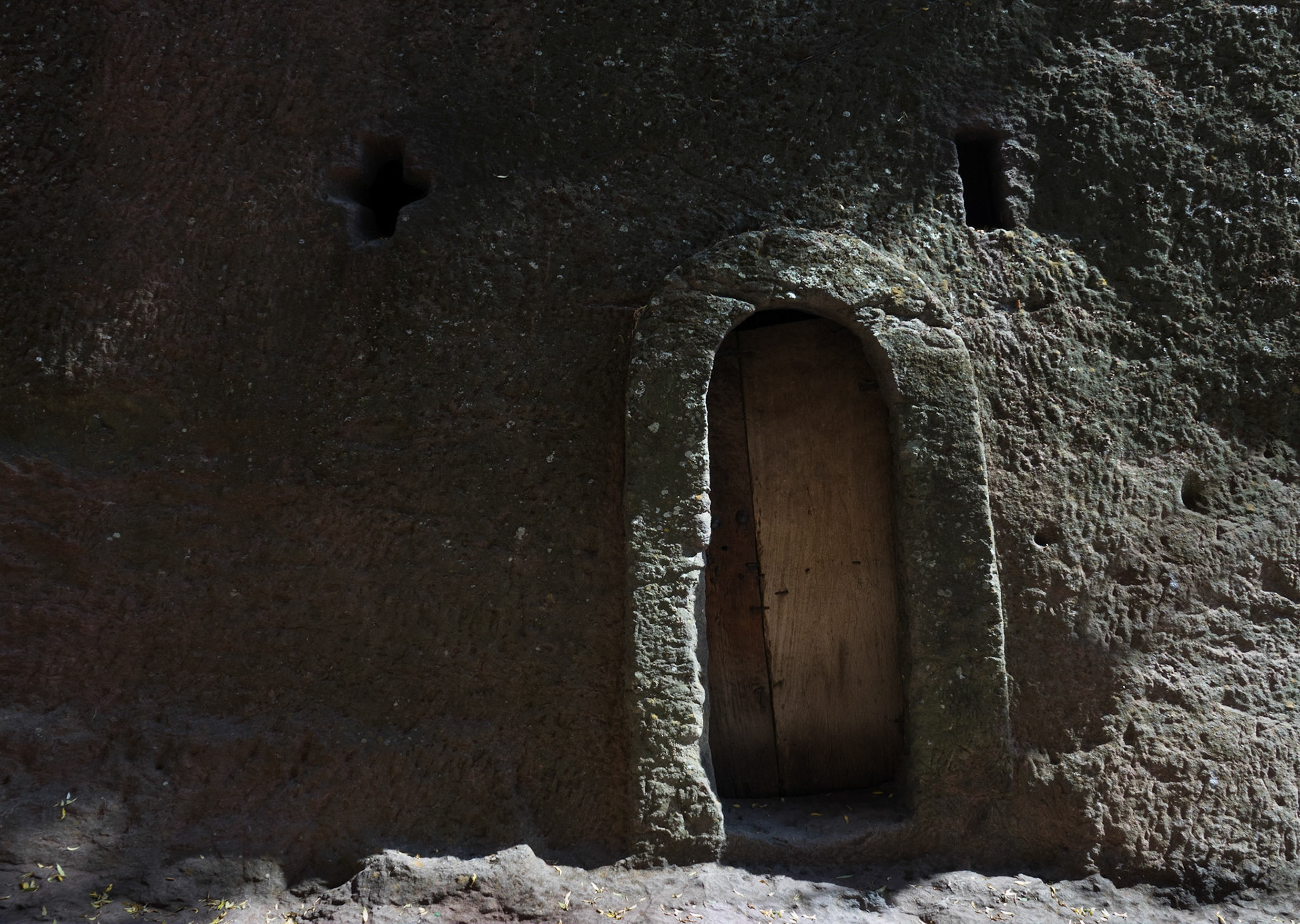 'Bethlehem' is a niche doorway in the solid roock around Biete Medhane Alem, Lalibela, Ethiopia