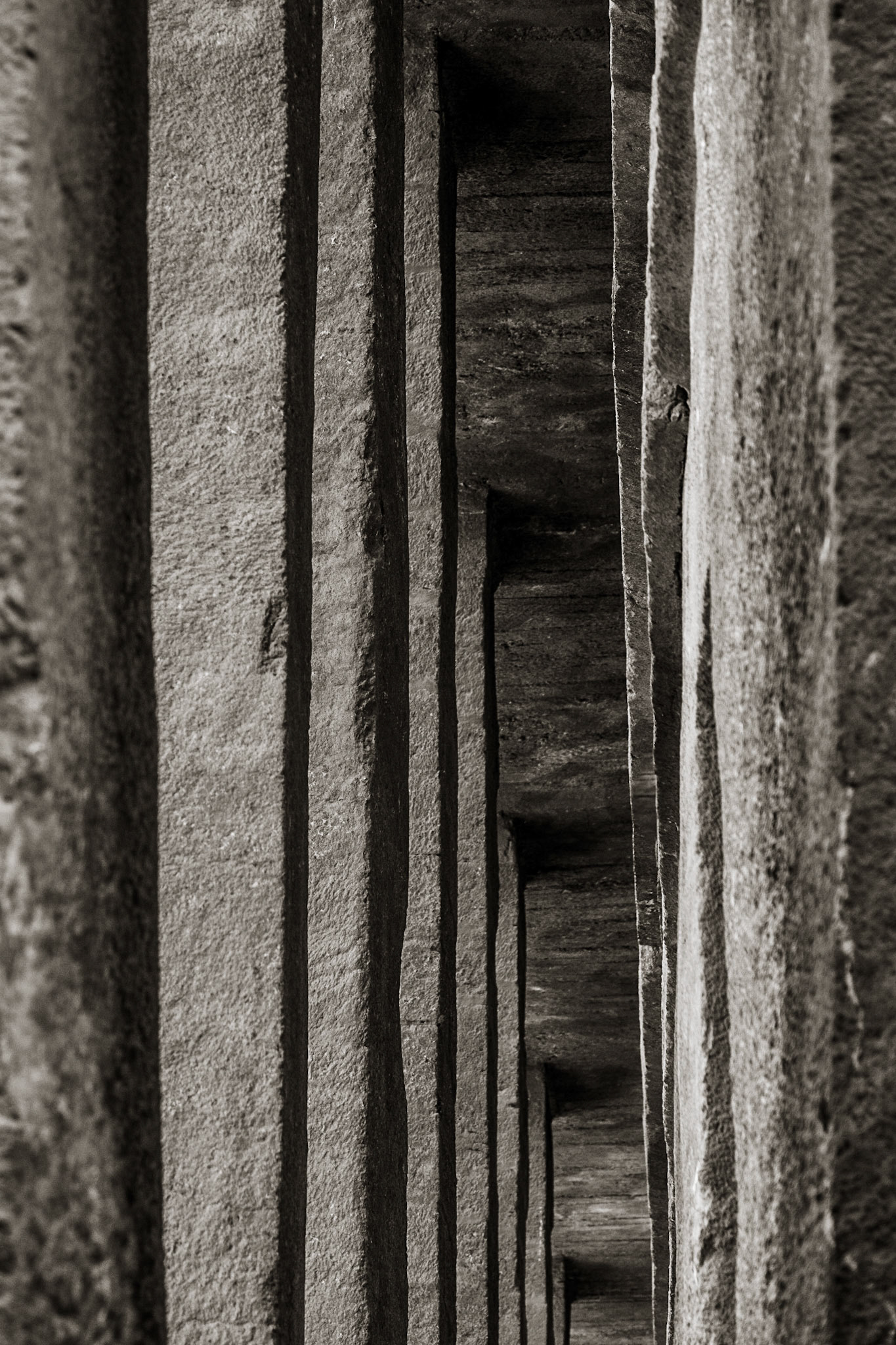 Rock-hewn pillars surround Biete Medhane Alem, Lalibela, Ethiopia