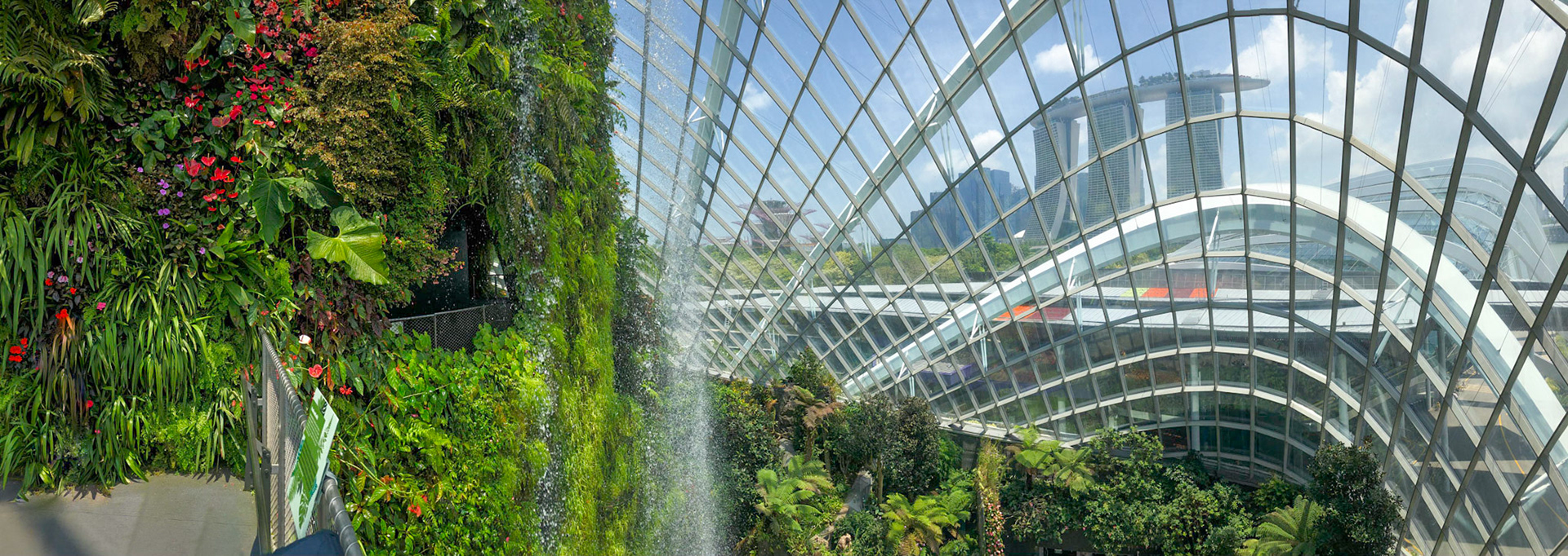 Waterfall View Panorama, Cloud Forest Dome, Gardens by the Sea, Singapore