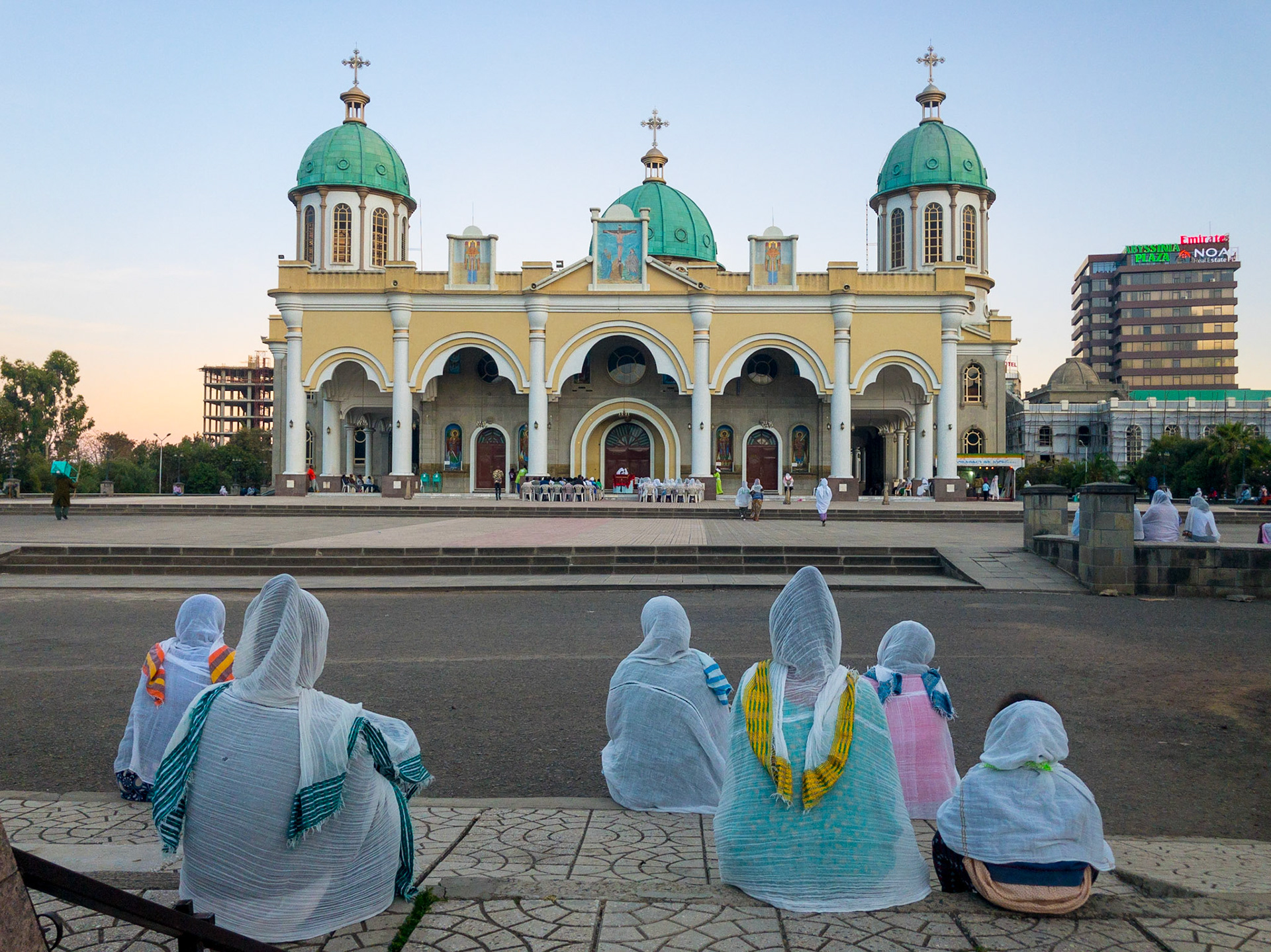 Congregants gather for an outdoor evening mass outside Medhane Alem Cathedral in Addis Ababa, Ethiopia