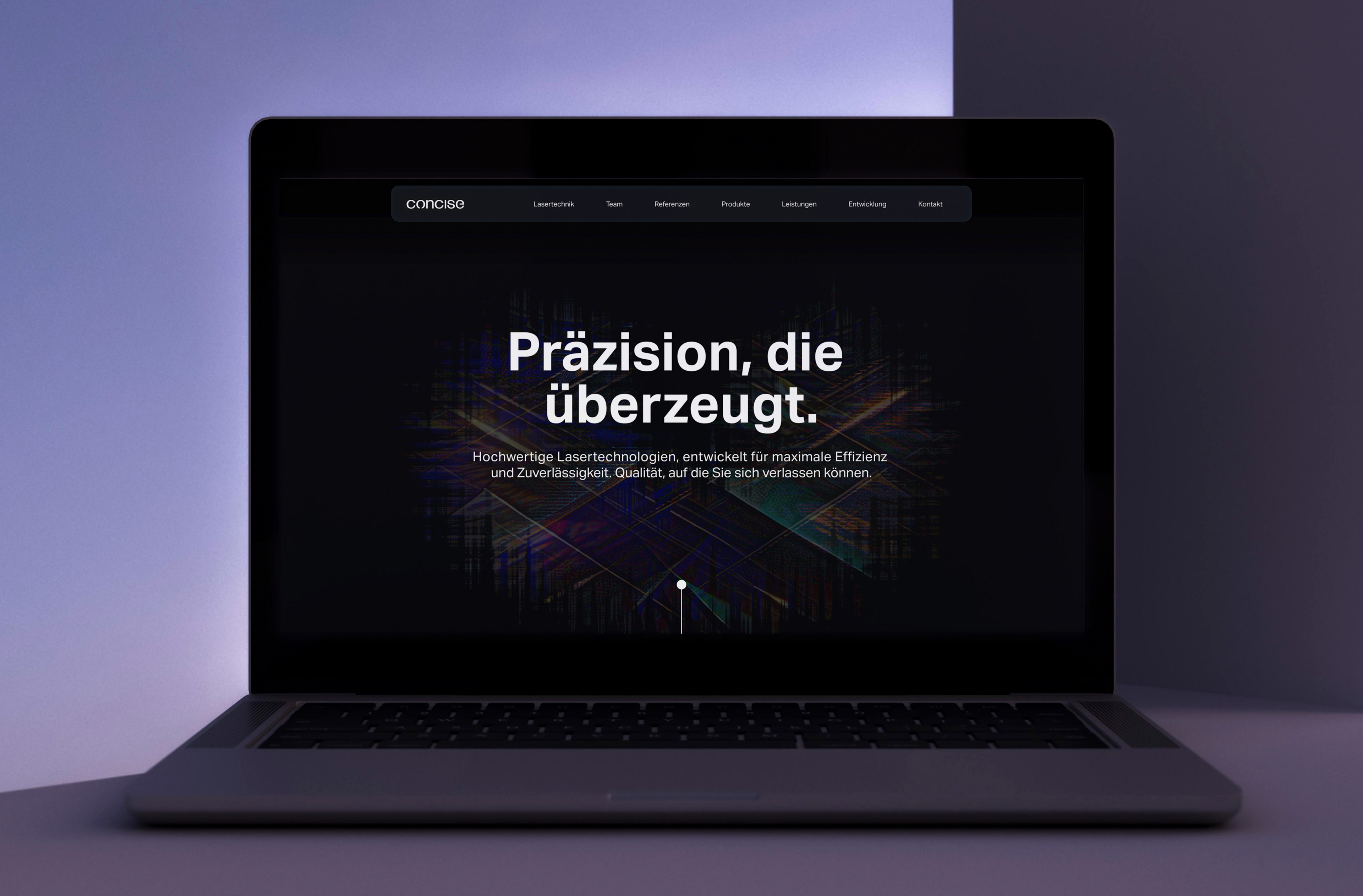 Above the Fold-Bereich der Homepage von Concise Lasertechnik