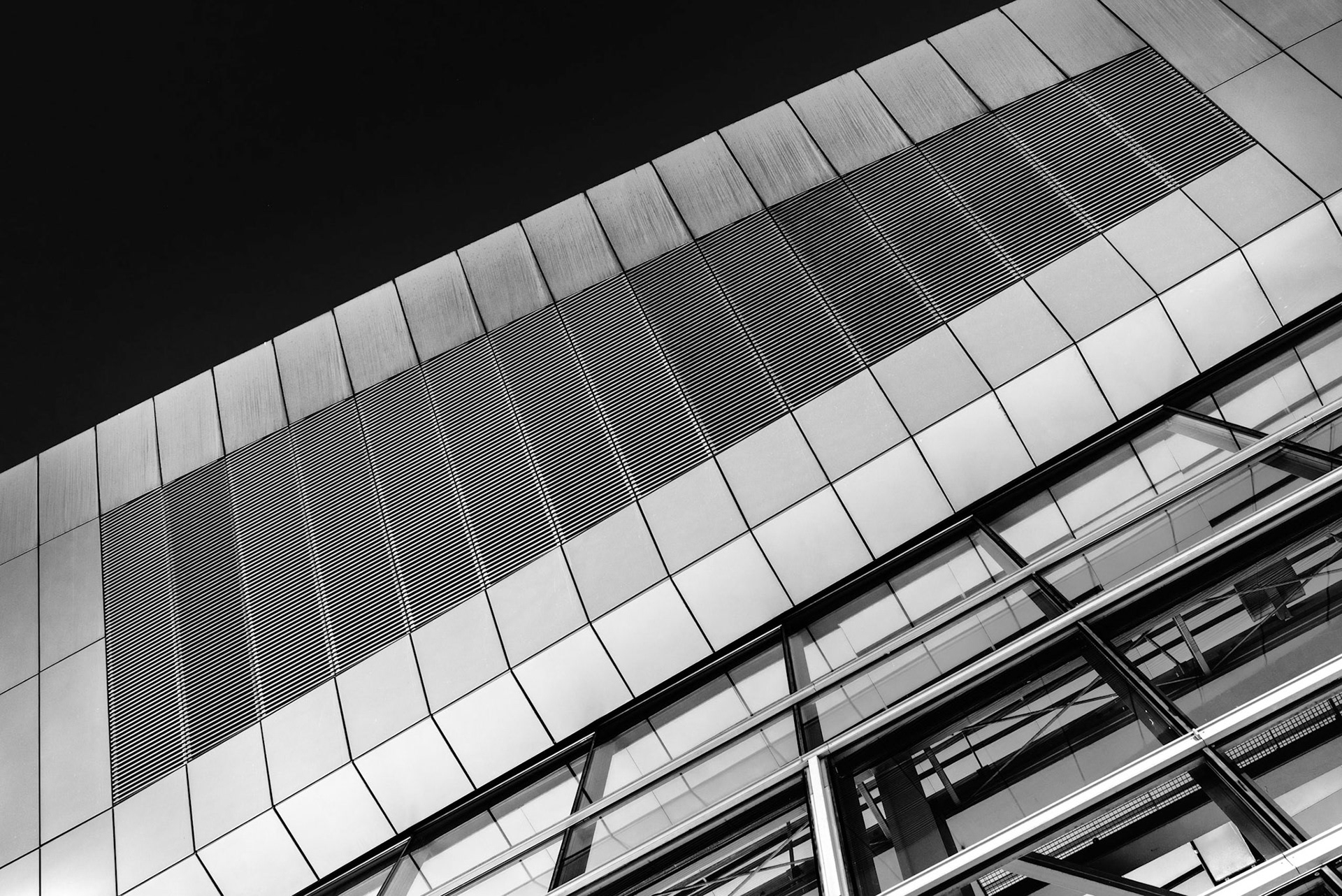 Night shot of Max Schmeling Hall, Berlin.