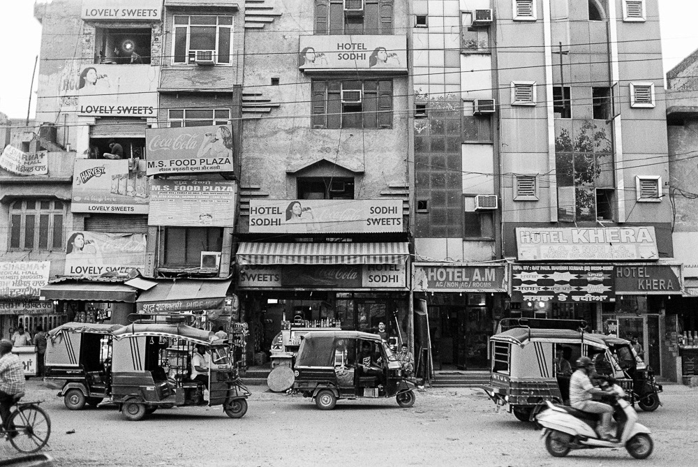 The busy street of Amritsar city is full of with noisy local taxis, known as tuktuks.