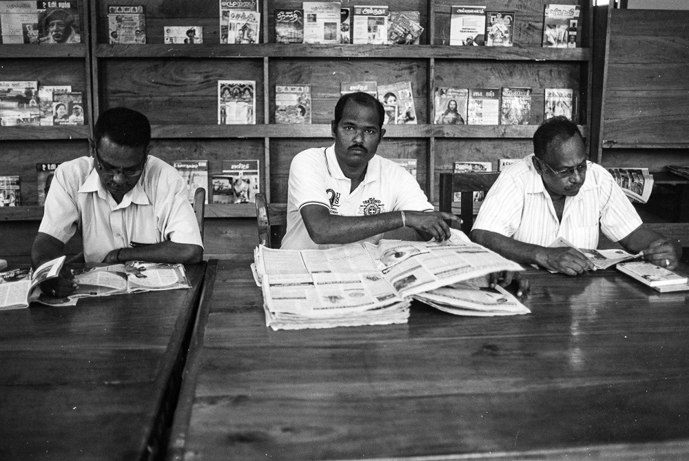 Readers gather at Jaffna Library, rebuilt after devastating conflict that started with the burning of the library in 1981