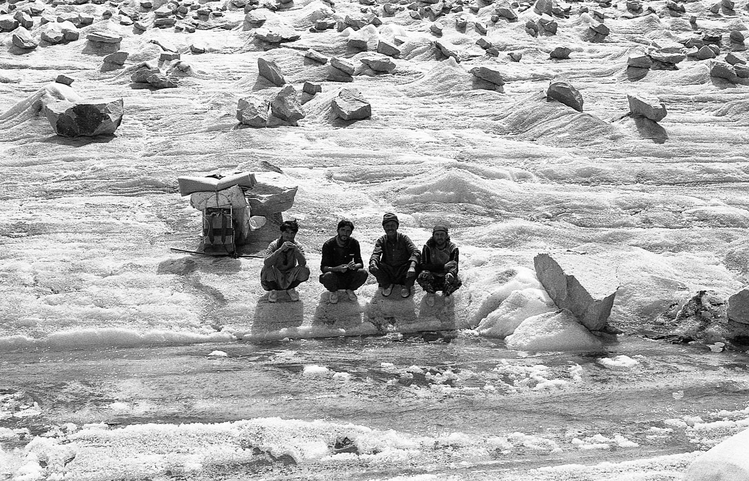 In most cases, glaciers appear to be mounds of rocks, but the Upper Baltoro between Concordia and Ali Camp is covered entirely in snow and ice.