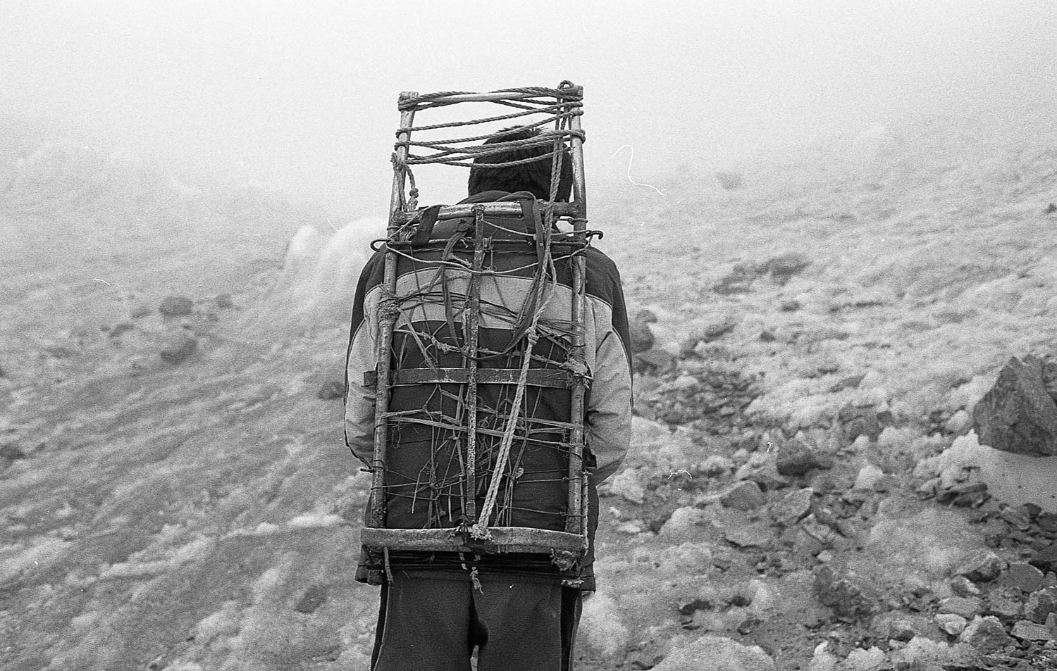 The equipment used by the porters is simple, like this self-made frames for carrying loads.