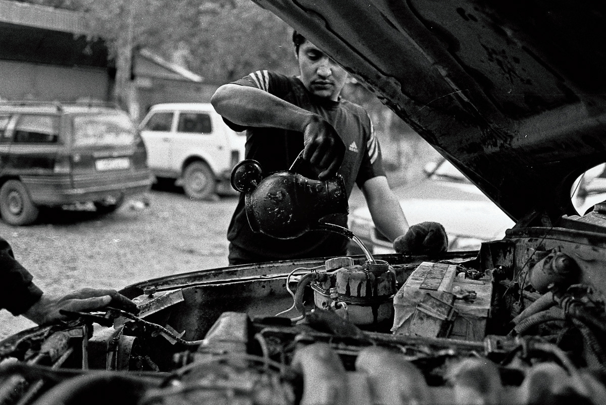 Along the main highway connecting north and central Tajikistan, this roadside car service offers support to drivers making the long journey through this rugged terrain.