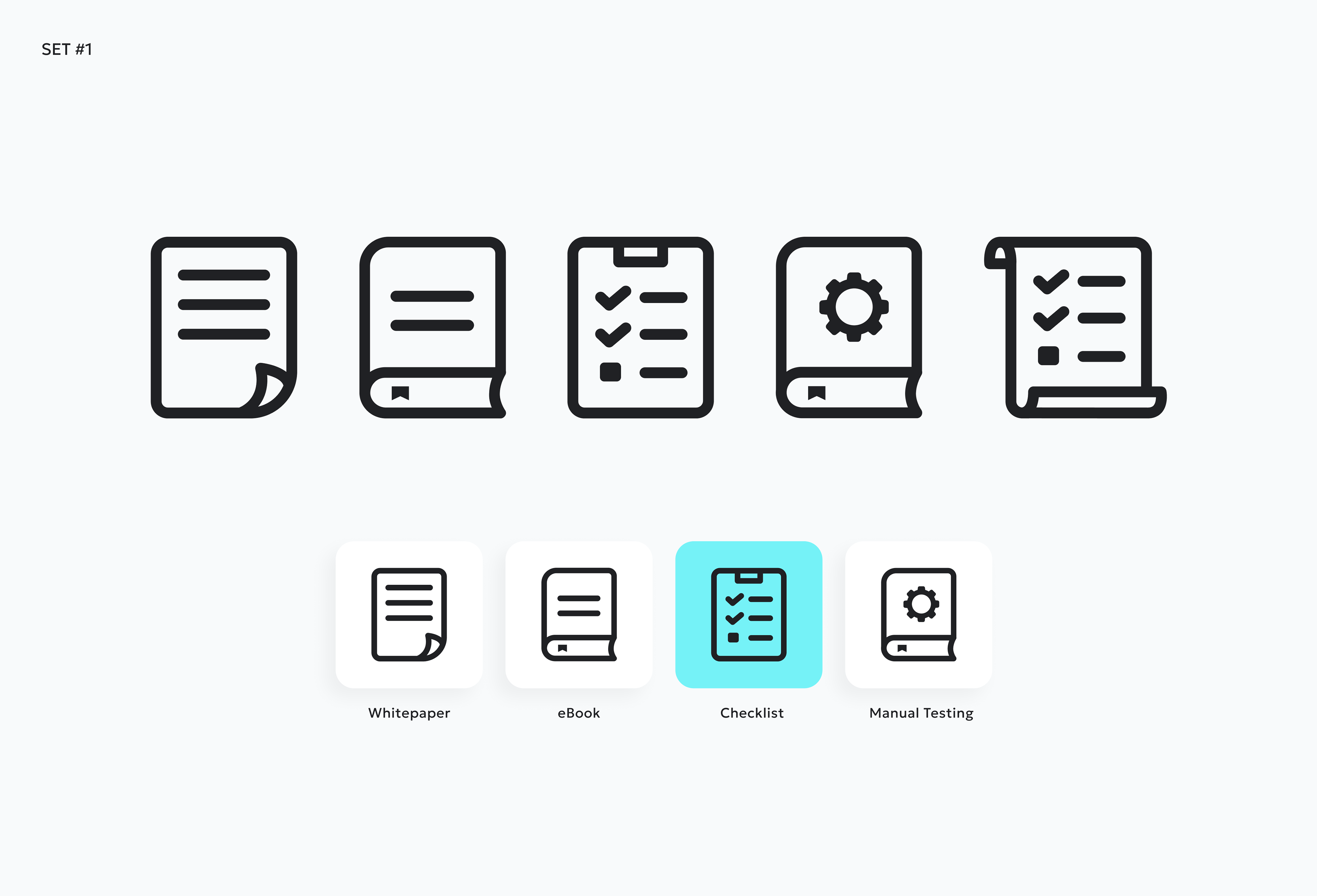 Set number 1 showing 5 icons related to documents
