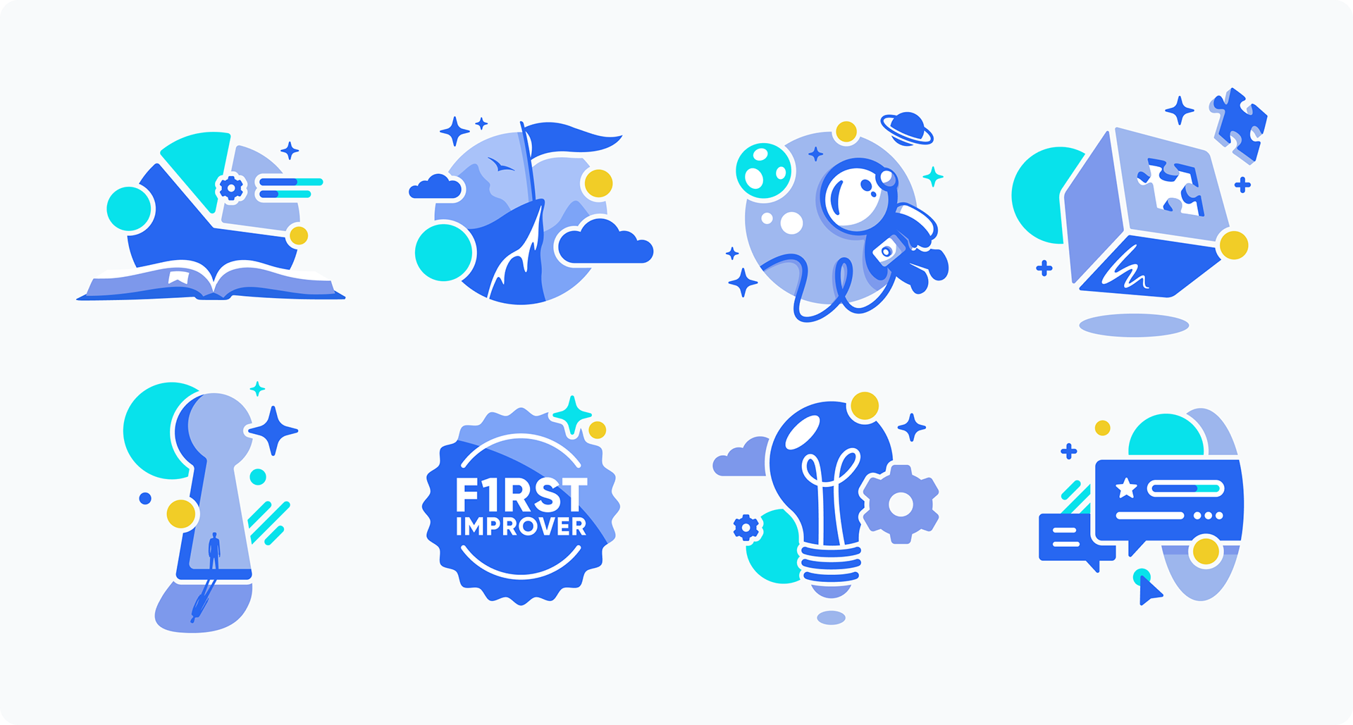 Eight illustrations for the Siteimprove platform