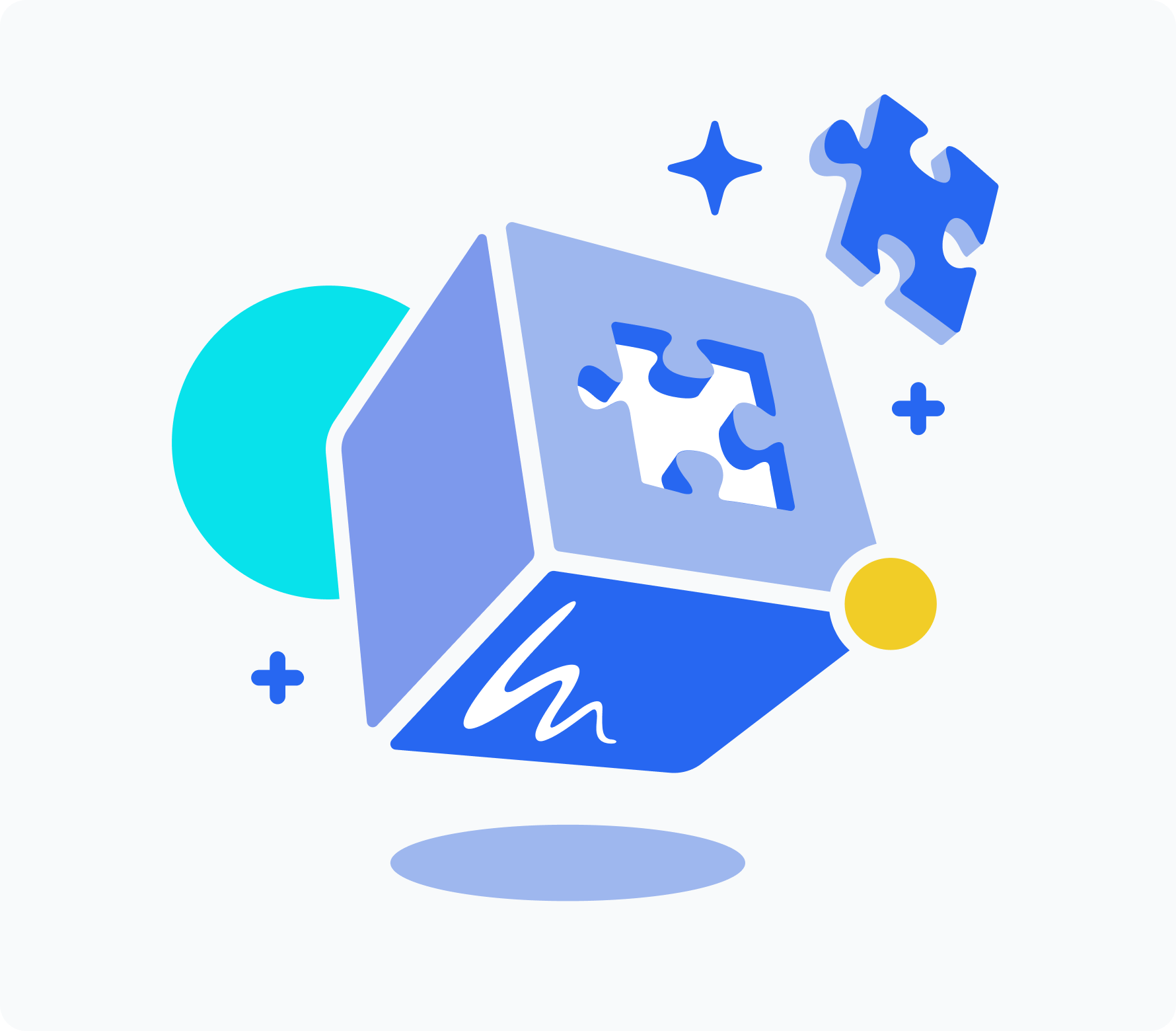Graphic of a cube with a puzzle piece