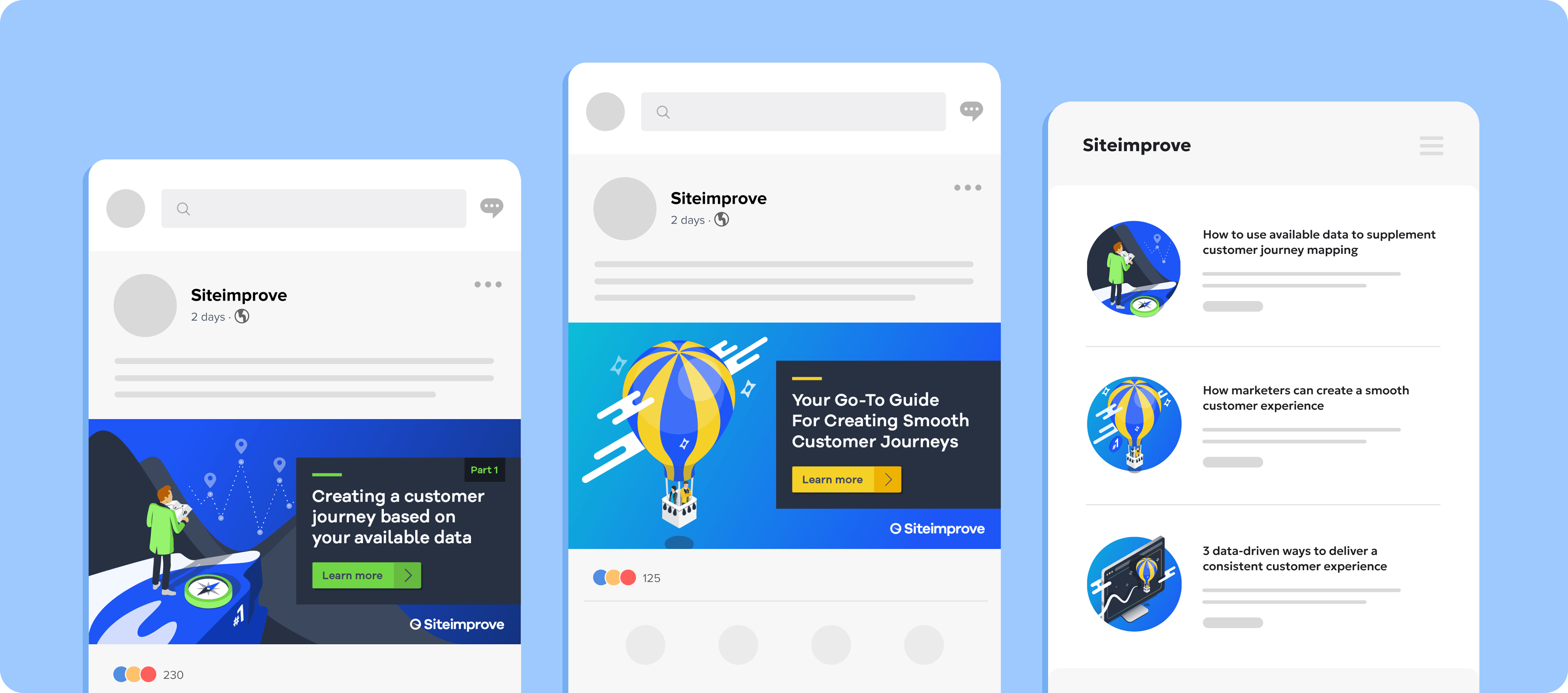 Social media graphics with isometric illustrations