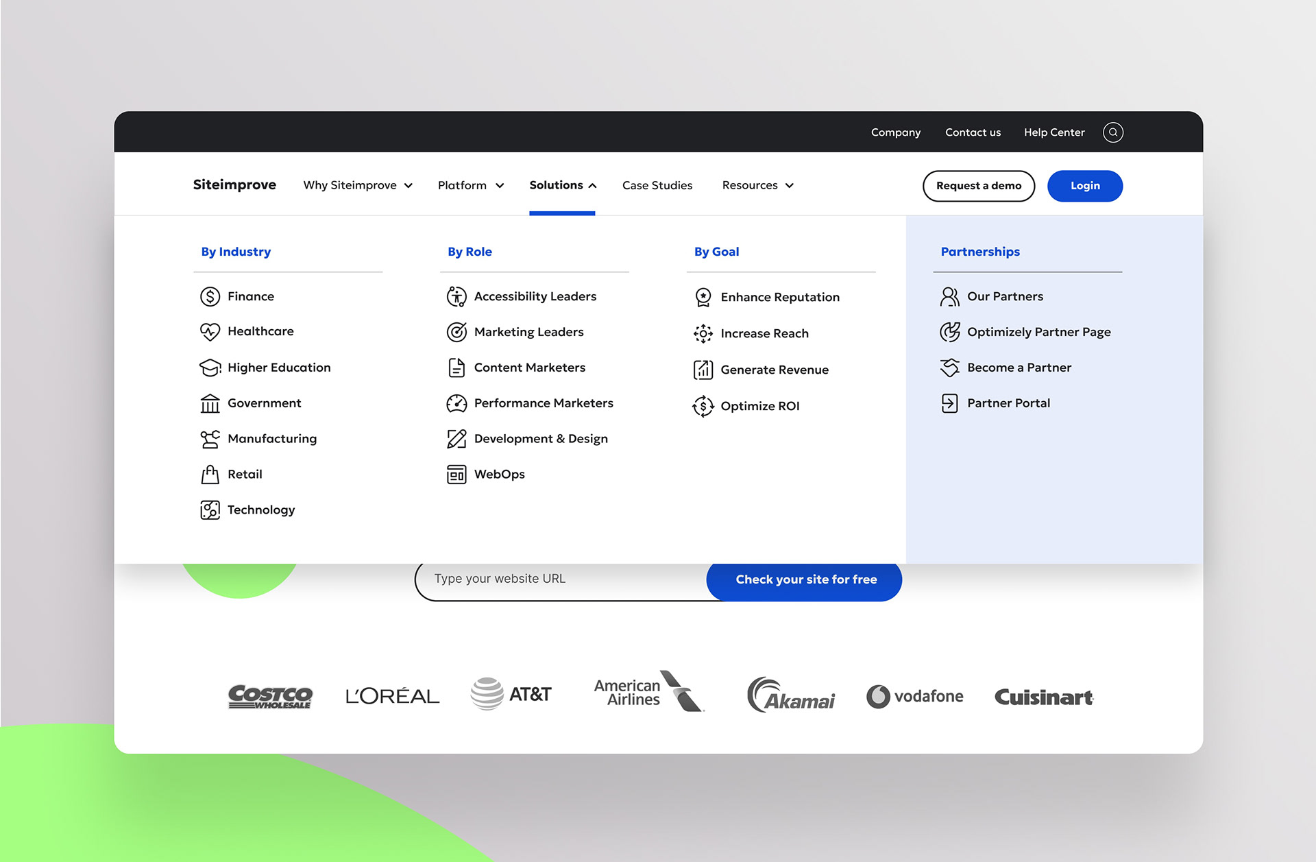 Mockup of the Siteimprove menu showcasing the handcrafted icons