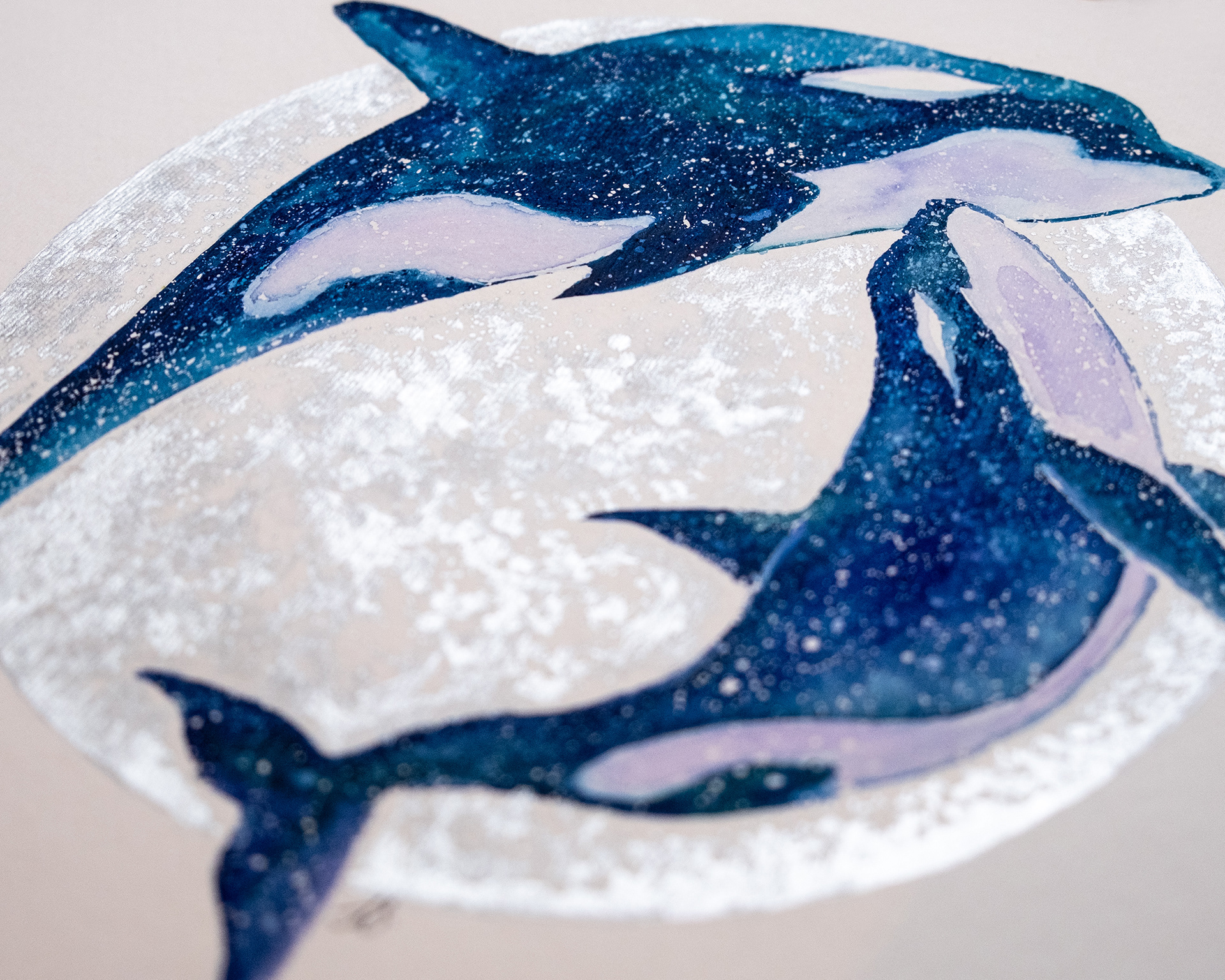 Close up of Hand-Painted Moon Calendar