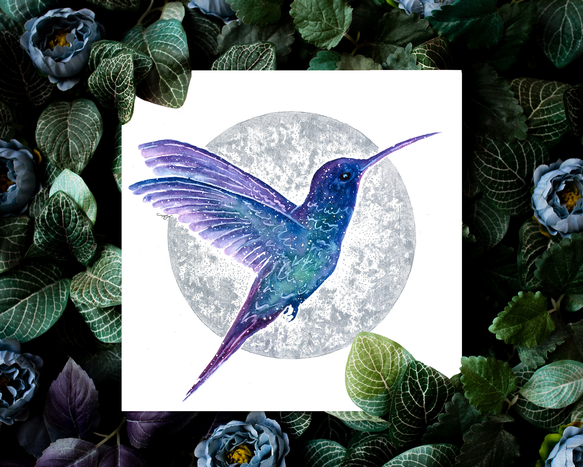 Fine Art print of the original painting with hand painted Moon (300x300 mm) €39.99