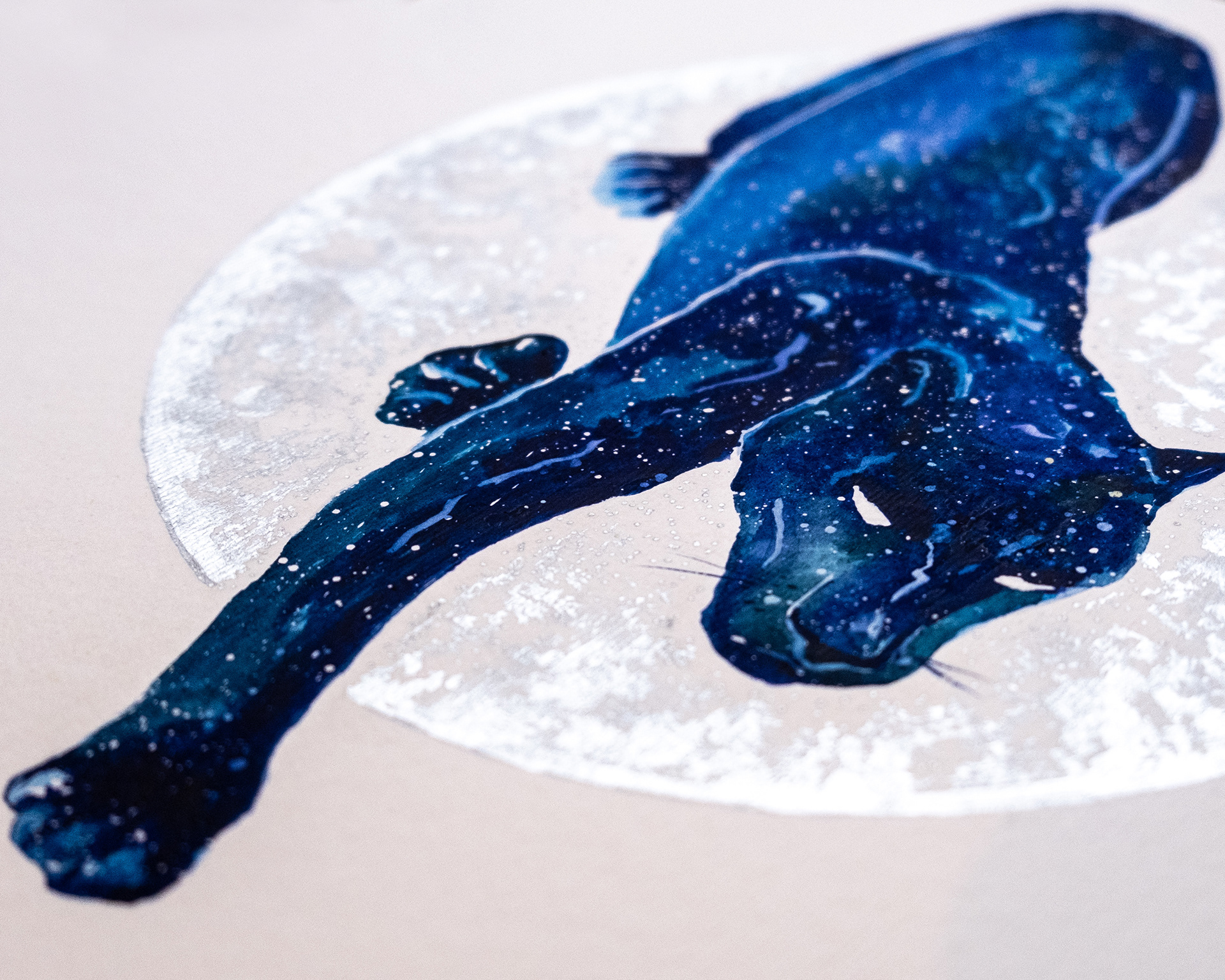 Close up of Hand-Painted Moon Calendar
